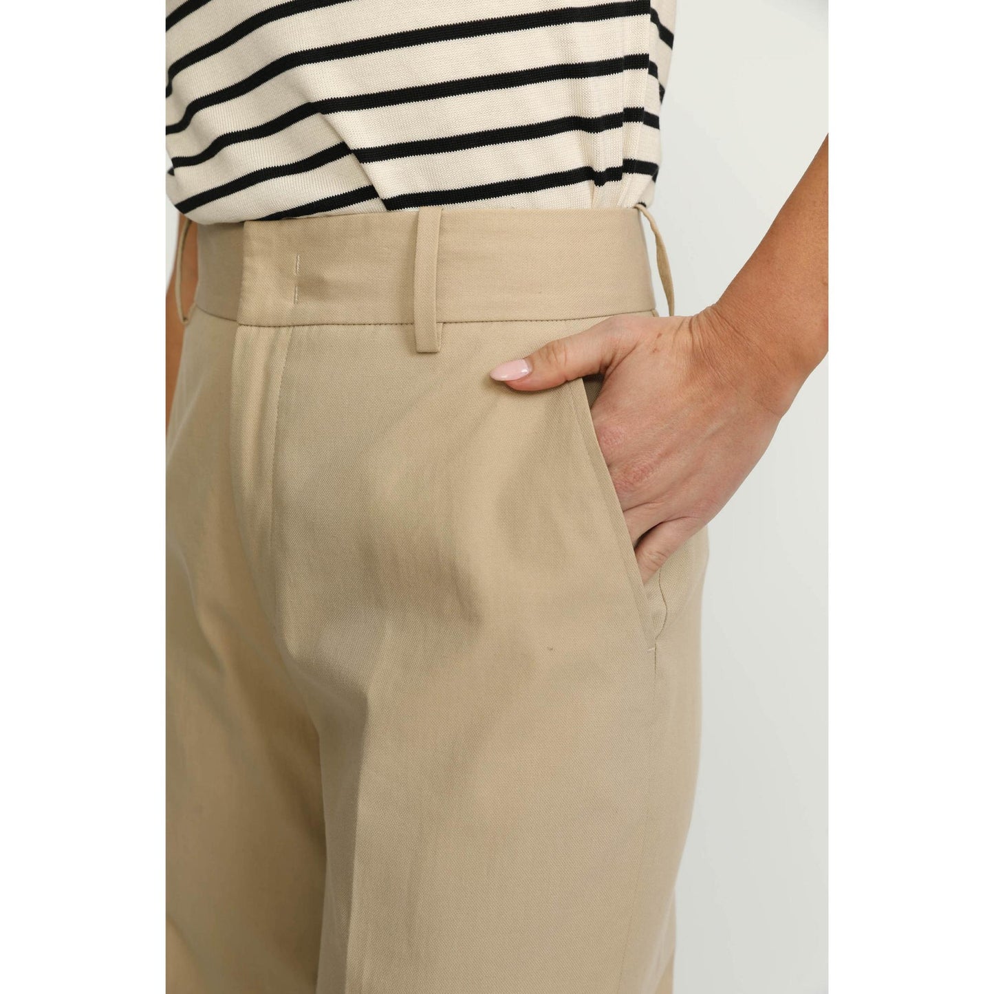 Women Manchester Trousers - Manchester High-Waisted Khaki Beige Twill Trousers