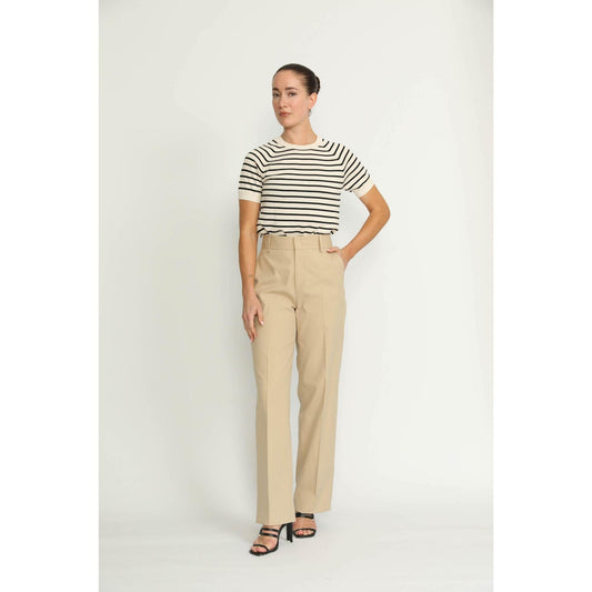 Women Manchester Trousers - Manchester High-Waisted Khaki Beige Twill Trousers