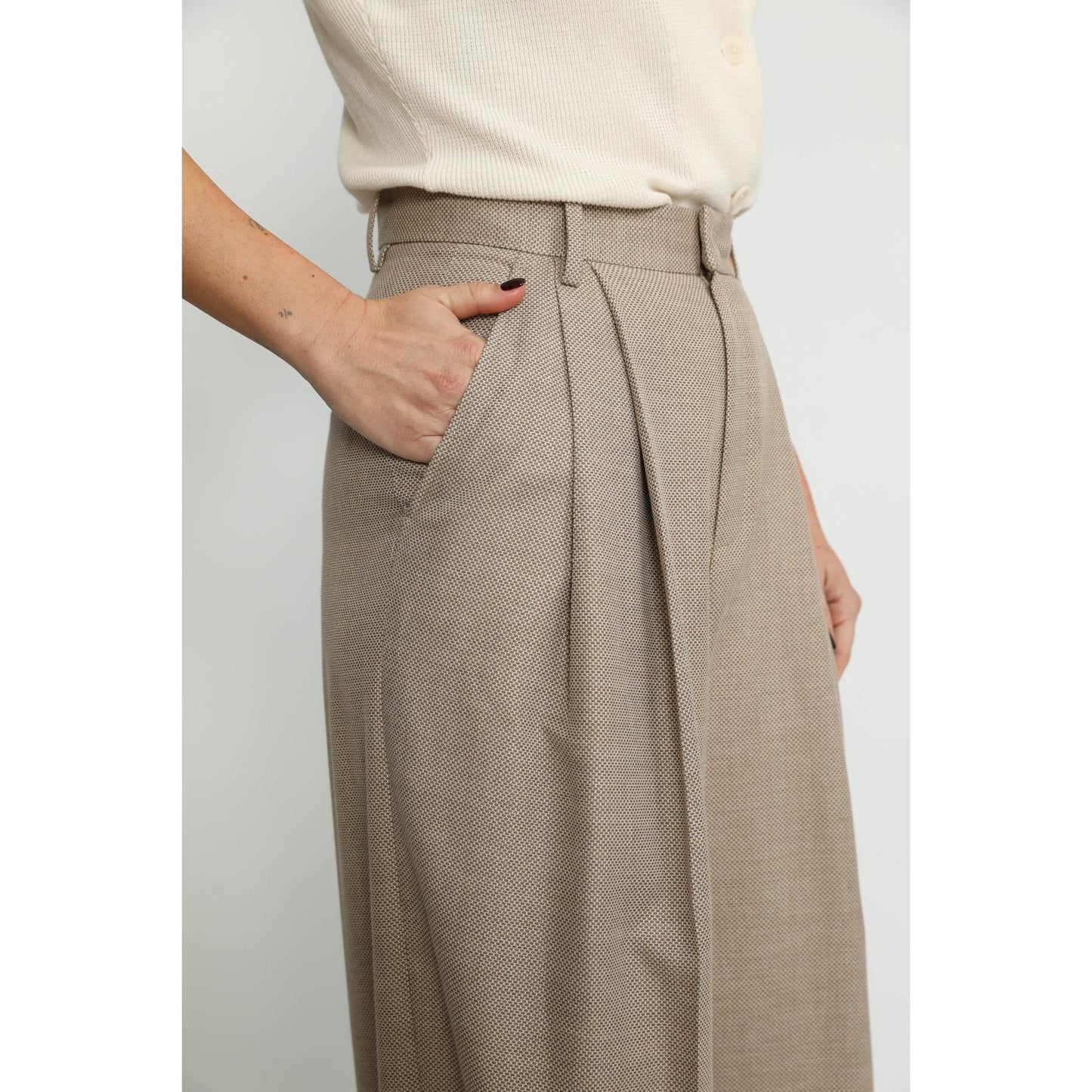 Women Siena Trousers - Siena Wide Leg Trousers in Honey Beige Twill