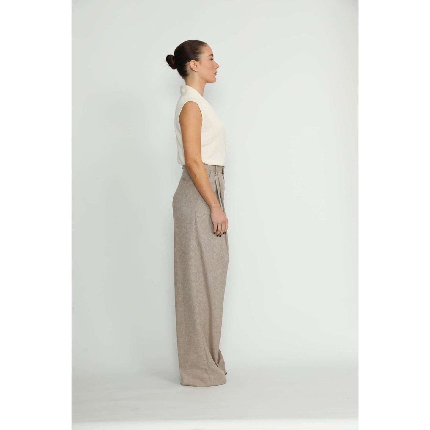 Women Siena Trousers - Siena Wide Leg Trousers in Honey Beige Twill