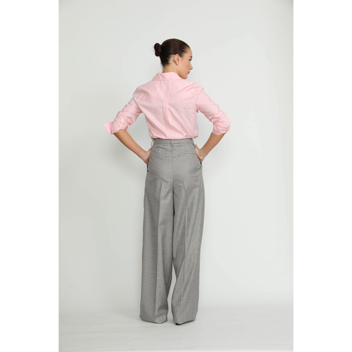Women Siena Trousers - Siena Wide Leg Trousers in Grey Princess Check