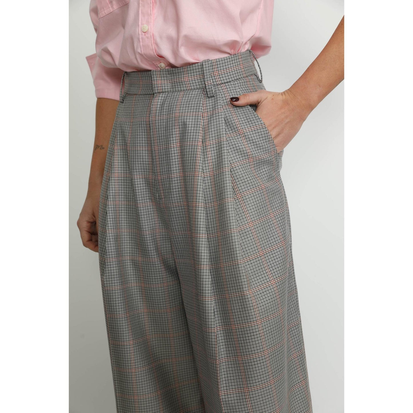 Women Siena Trousers - Siena Wide Leg Trousers in Grey Princess Check