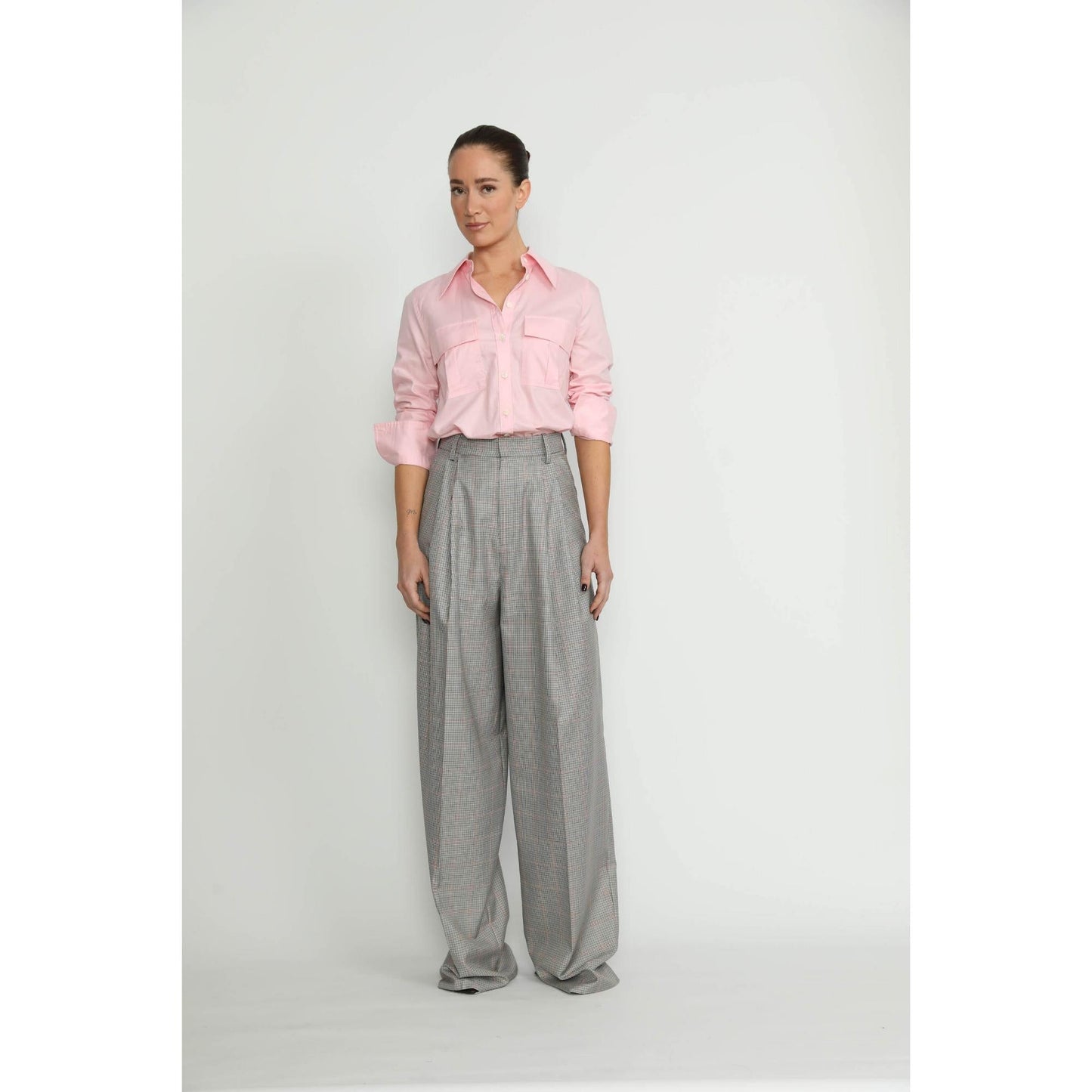 Women Siena Trousers - Siena Wide Leg Trousers in Grey Princess Check