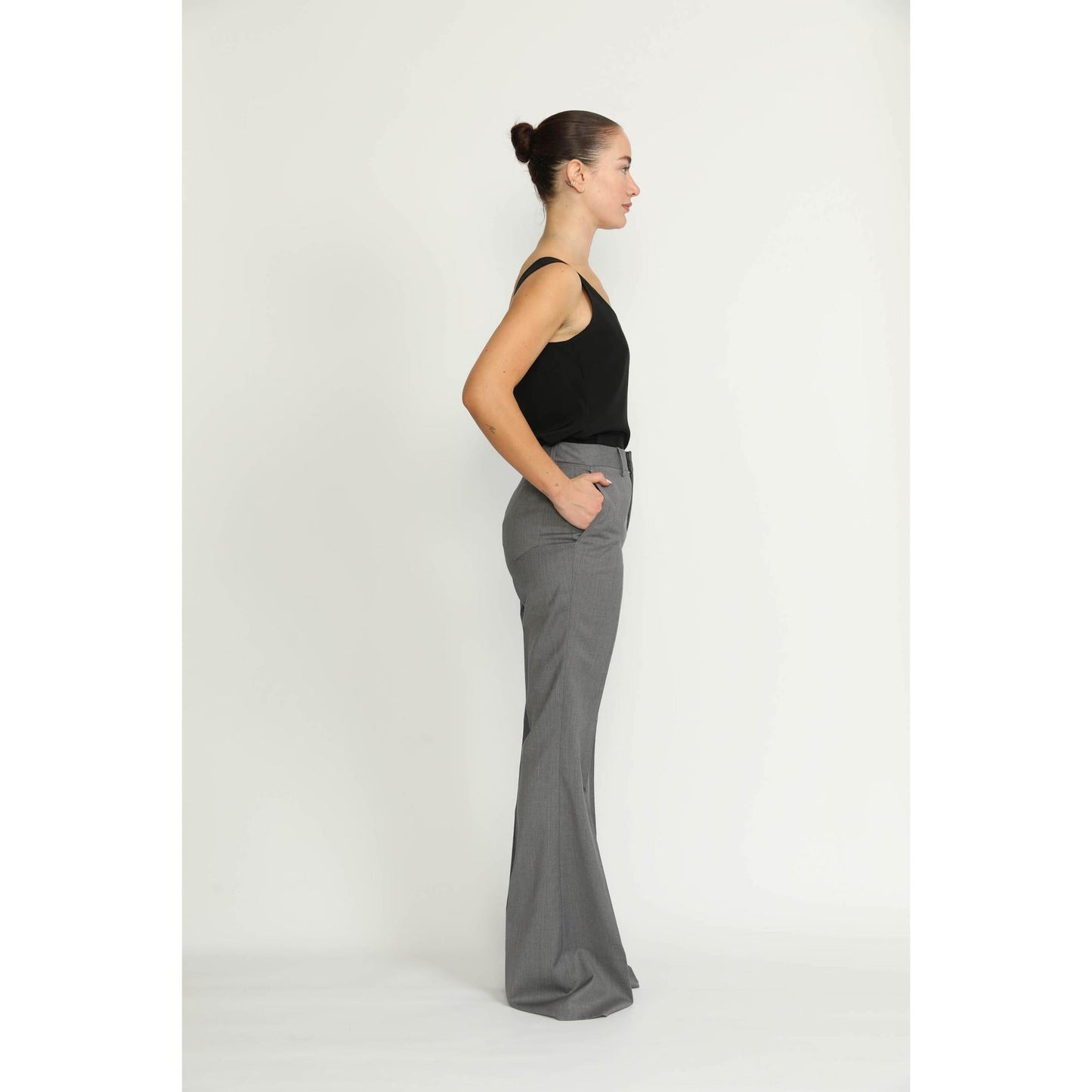 Women Sursee Trousers - Sursee Bell Bottom Flared Grey Trousers