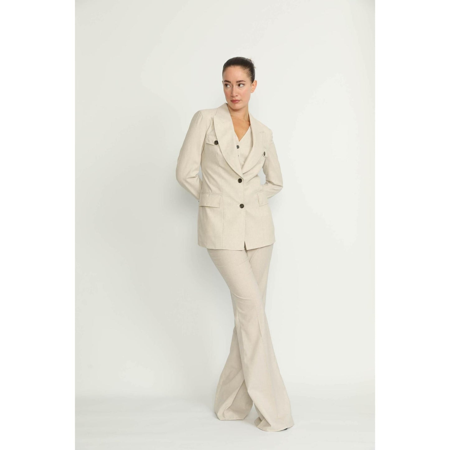 Women Sursee Trousers - Sursee Bell Bottom Flared Vanilla White Trousers