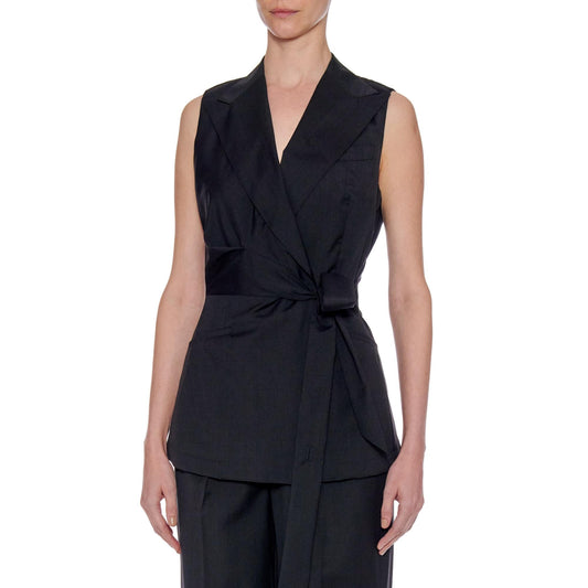 Women Cartagena Waistcoat - Sleeveless Wrap Waistcoat - Black