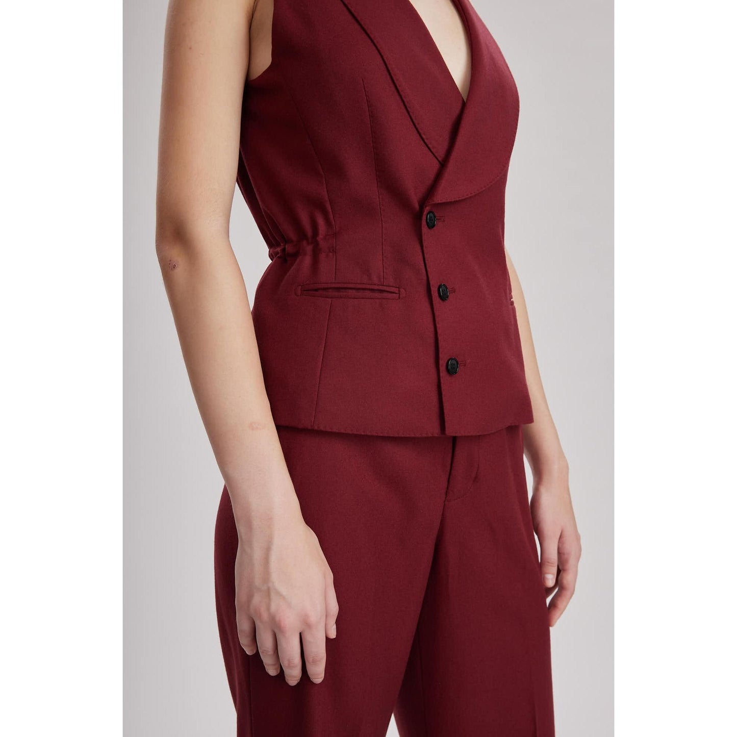 Women Blackburn Waistcoat - Double Breasted Waistcoat in Red Wine Wool
