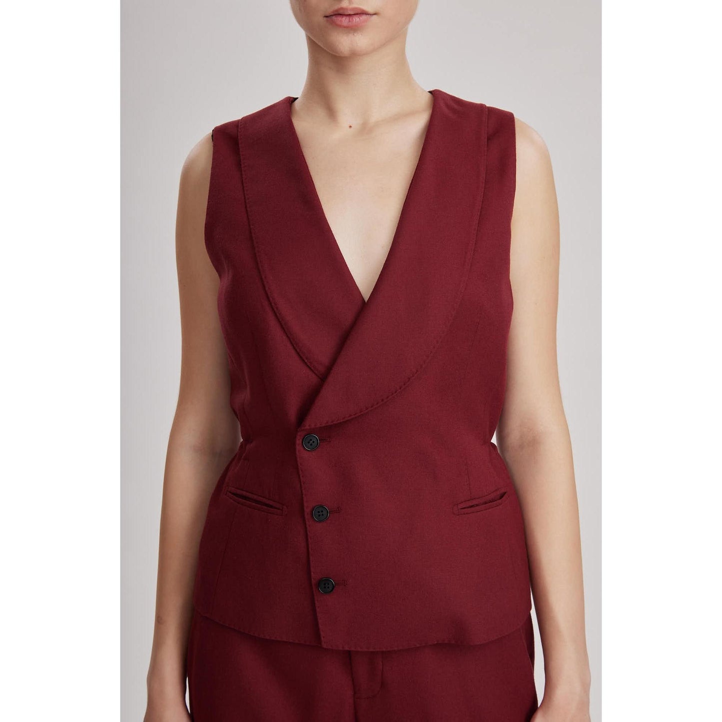 Women Blackburn Waistcoat - Double Breasted Waistcoat in Red Wine Wool