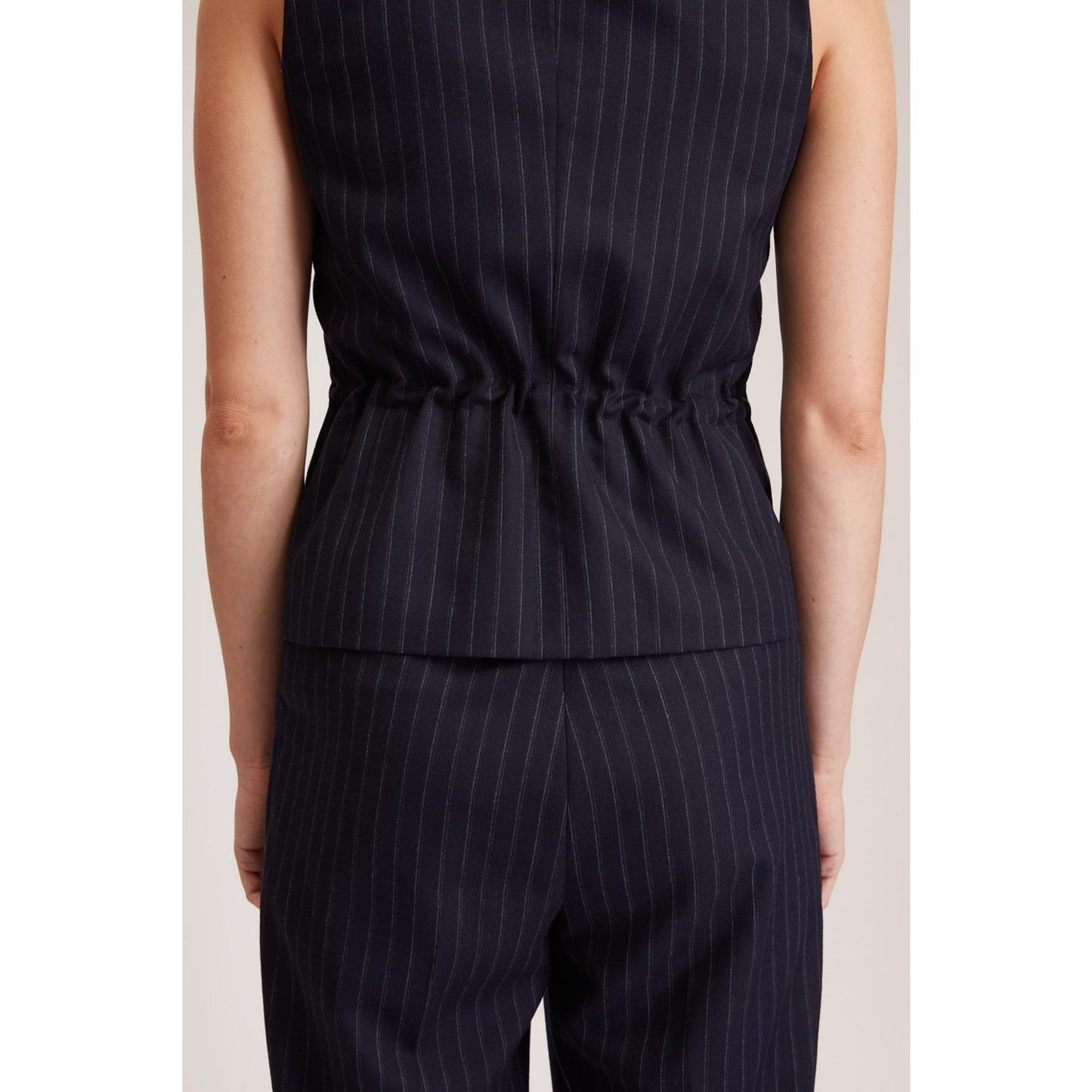 Women Blackburn Waistcoat - Double Breasted Waistcoat in Navy Pinstripe Wool