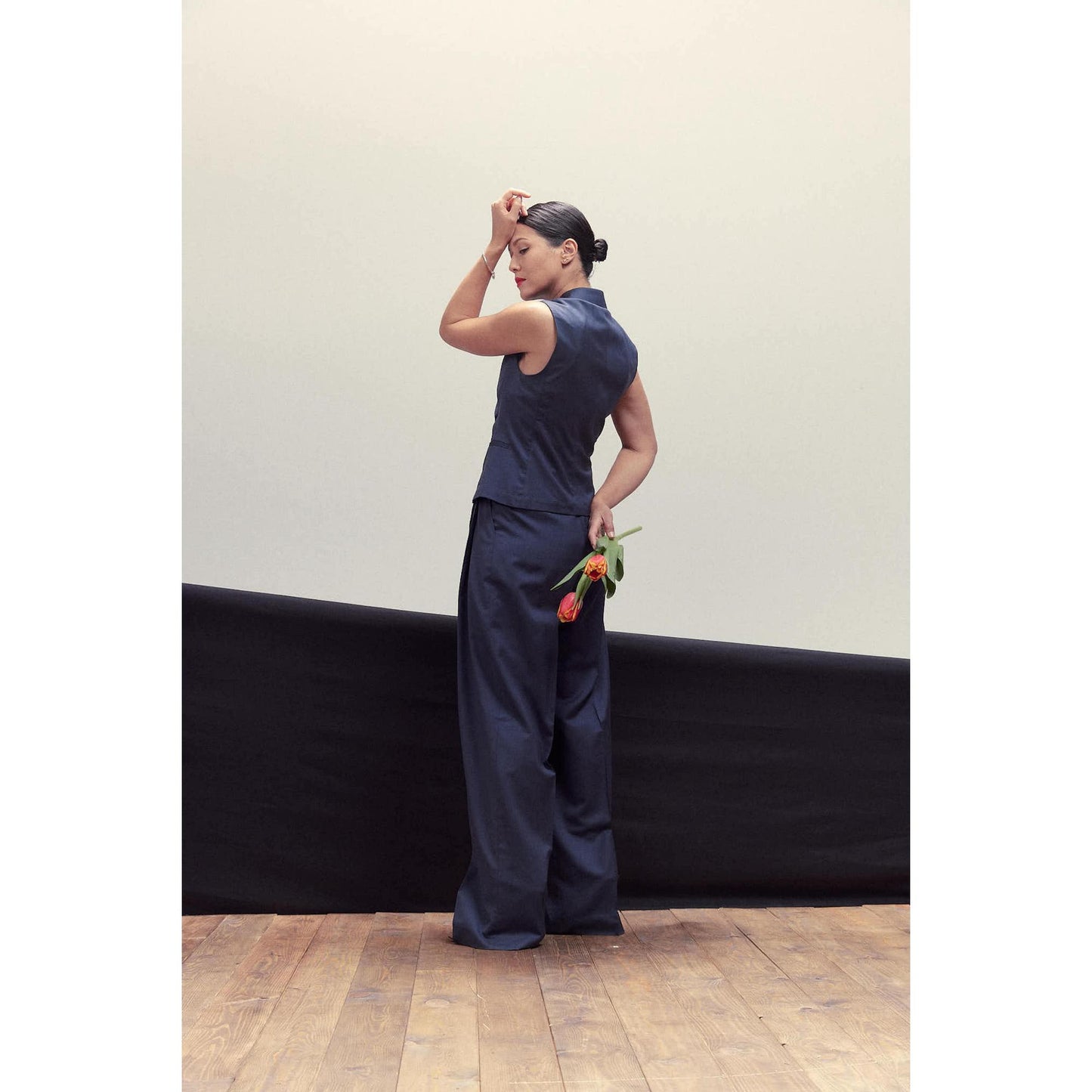 Women Livorno Waistcoat - Double Breasted Waistcoat in Plain Navy