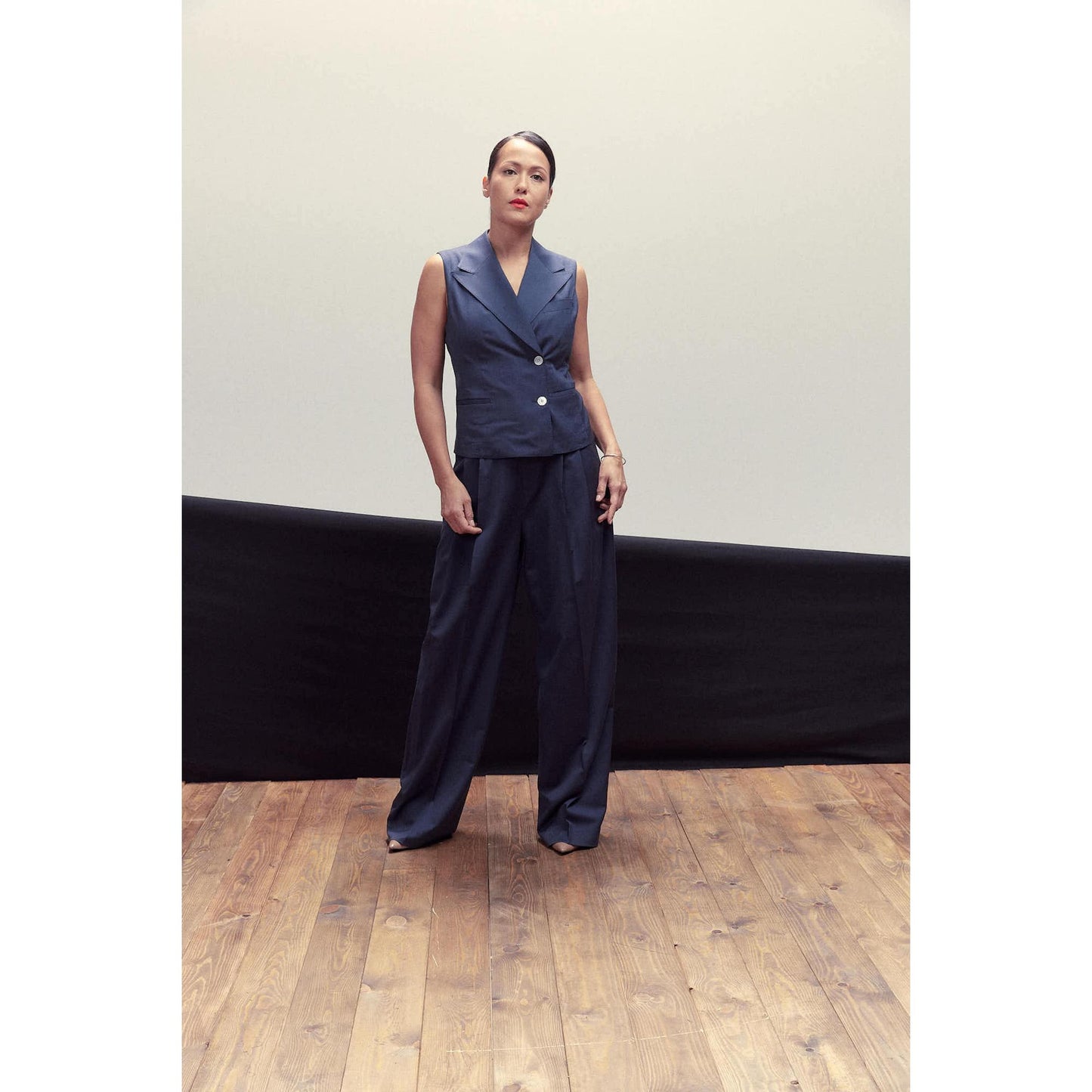 Women Livorno Waistcoat - Double Breasted Waistcoat in Plain Navy