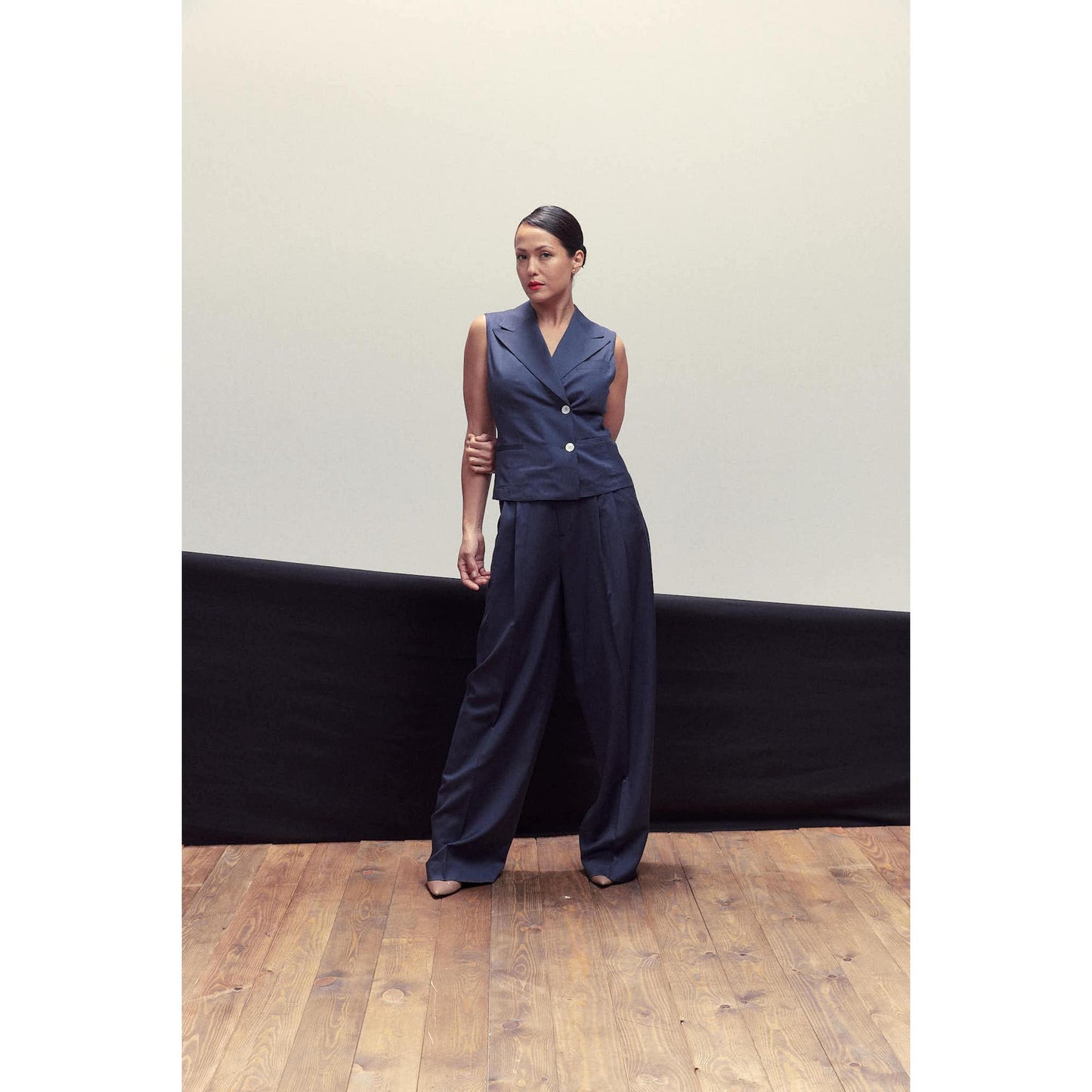 Women Livorno Waistcoat - Double Breasted Waistcoat in Plain Navy