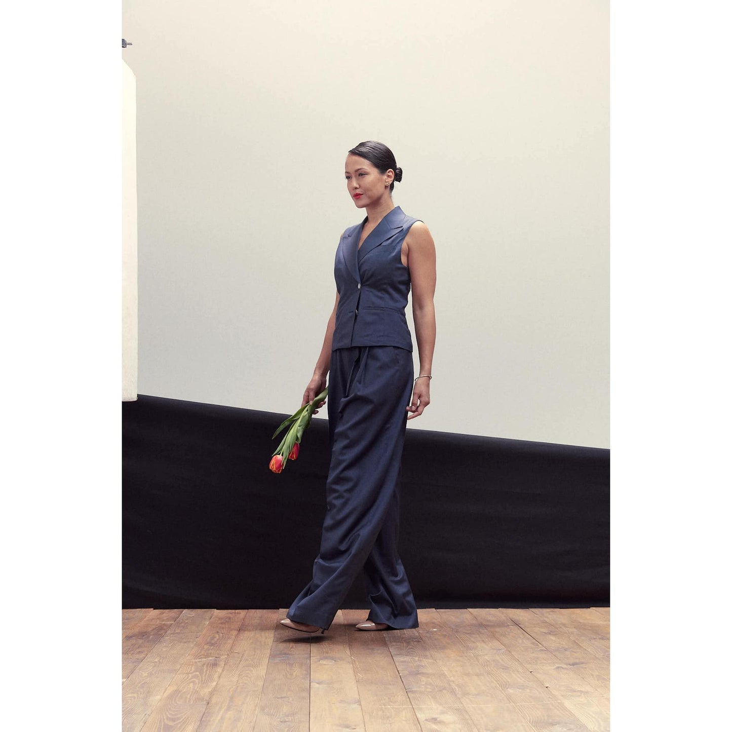 Women Livorno Waistcoat - Double Breasted Waistcoat in Plain Navy
