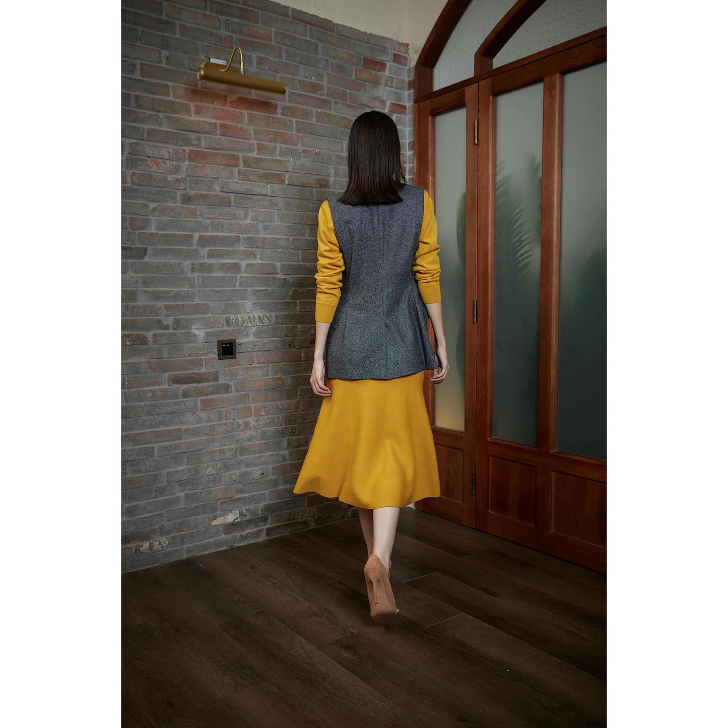 Women Beja Waistcoat - Double Breasted Waistcoat in Mini Dogtooth - Slate Grey