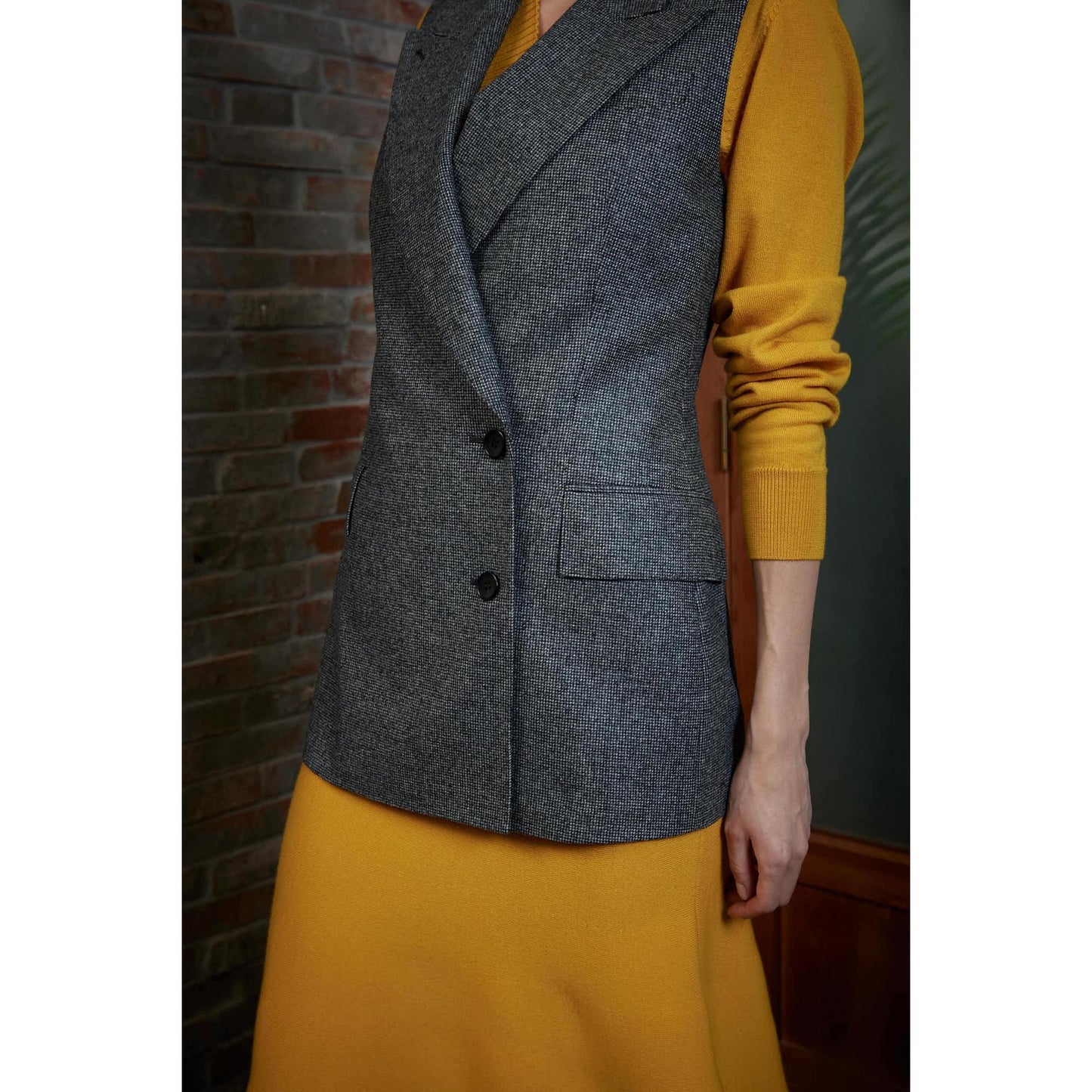 Women Beja Waistcoat - Double Breasted Waistcoat in Mini Dogtooth - Slate Grey