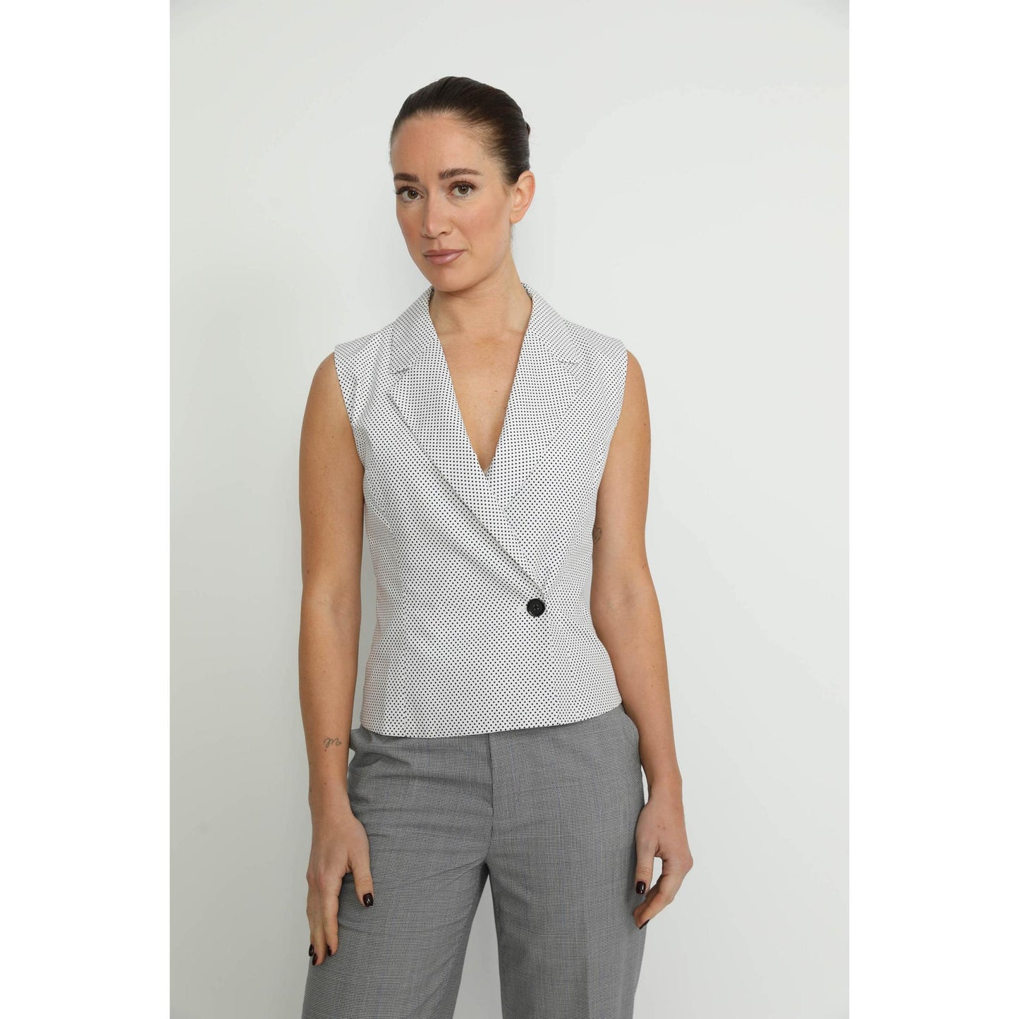 Women Muri Waistcoat - Muri White Polkadot Fitted Waistcoat - White