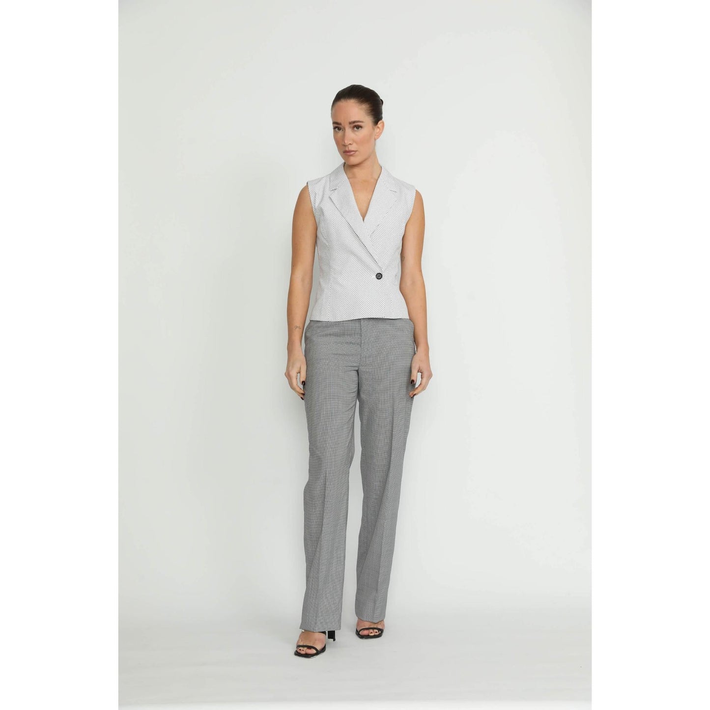 Women Muri Waistcoat - Muri White Polkadot Fitted Waistcoat - White
