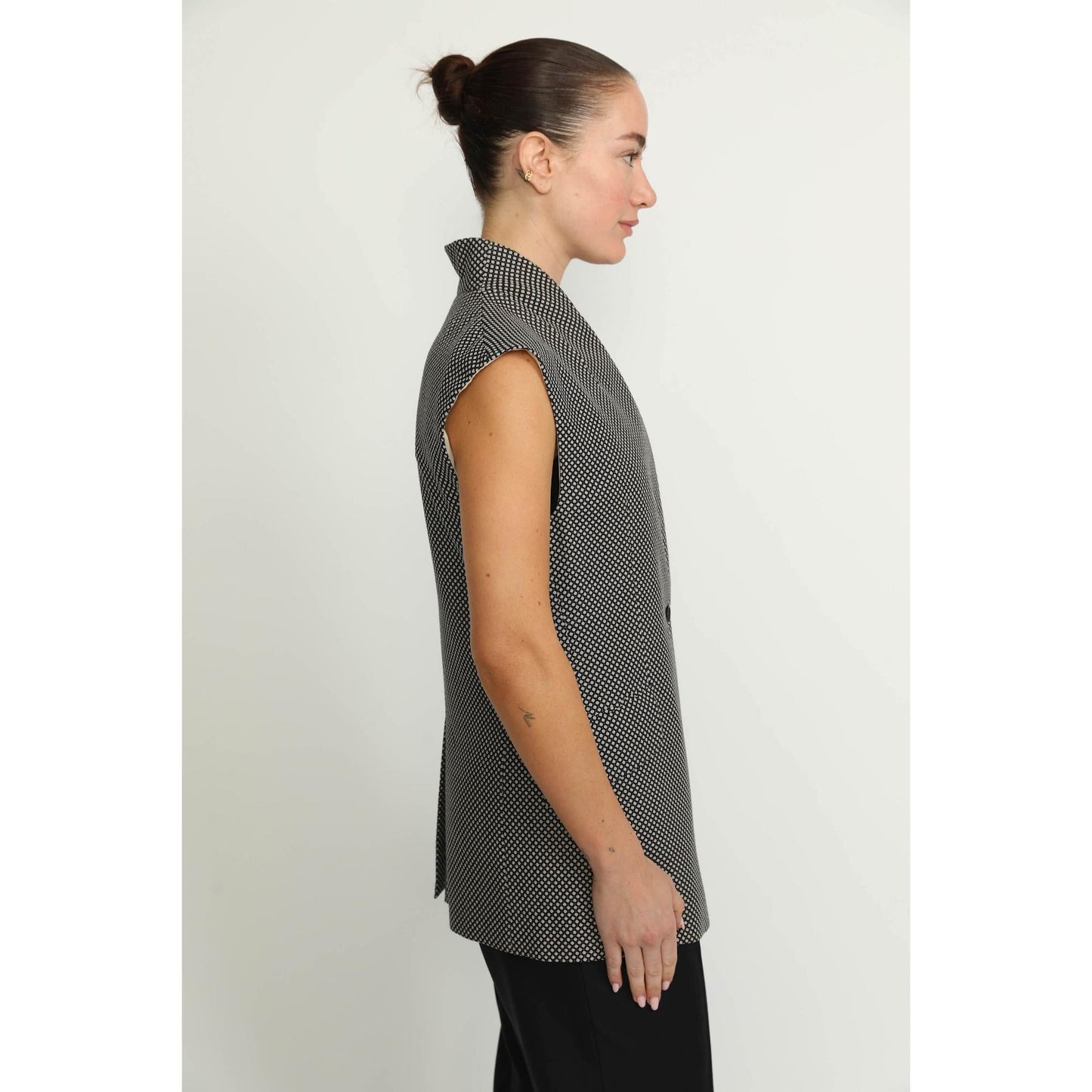 Women Liestal Waistcoat - Liestal Sleeveless Birdseye Waistcoat - Black/Grey