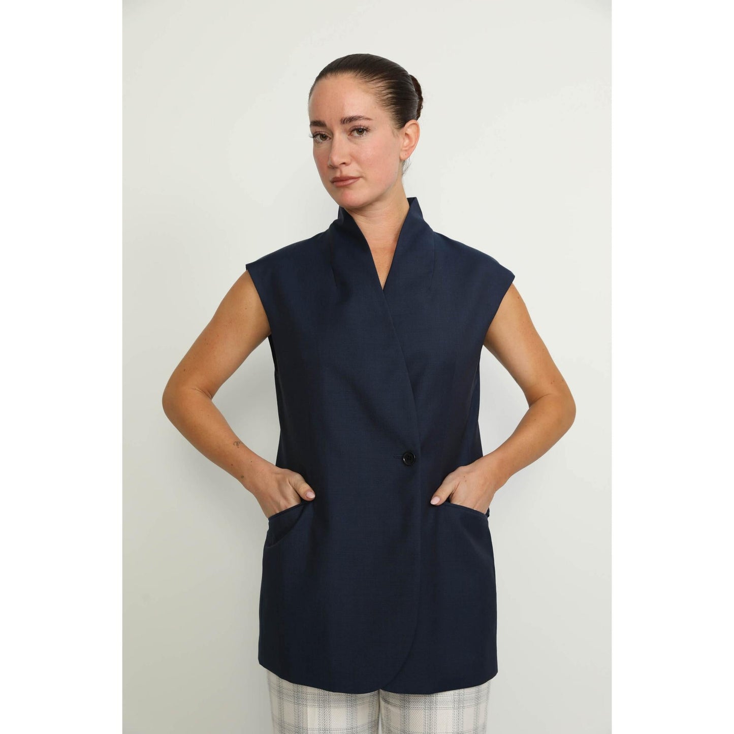 Women Liestal Waistcoat - Liestal Sleeveless Plain Navy Waistcoat