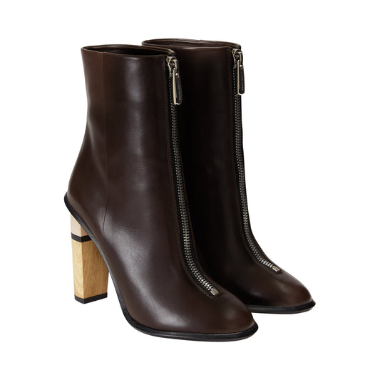 Women Zip Bootie Shoes - Dark Brown
