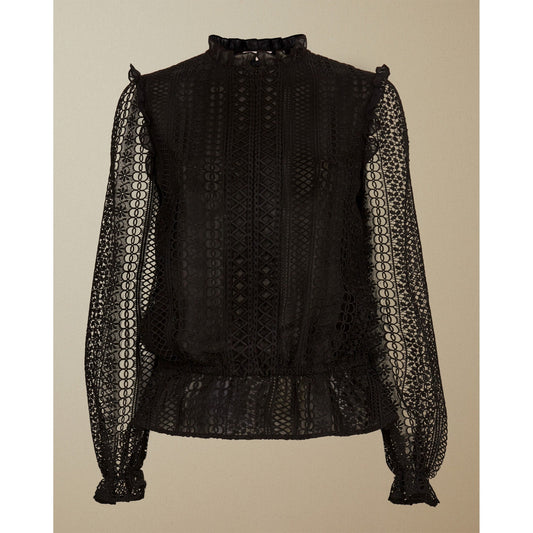 Women Comsee-Zip Up Woven Lace Top - Dark-Blue