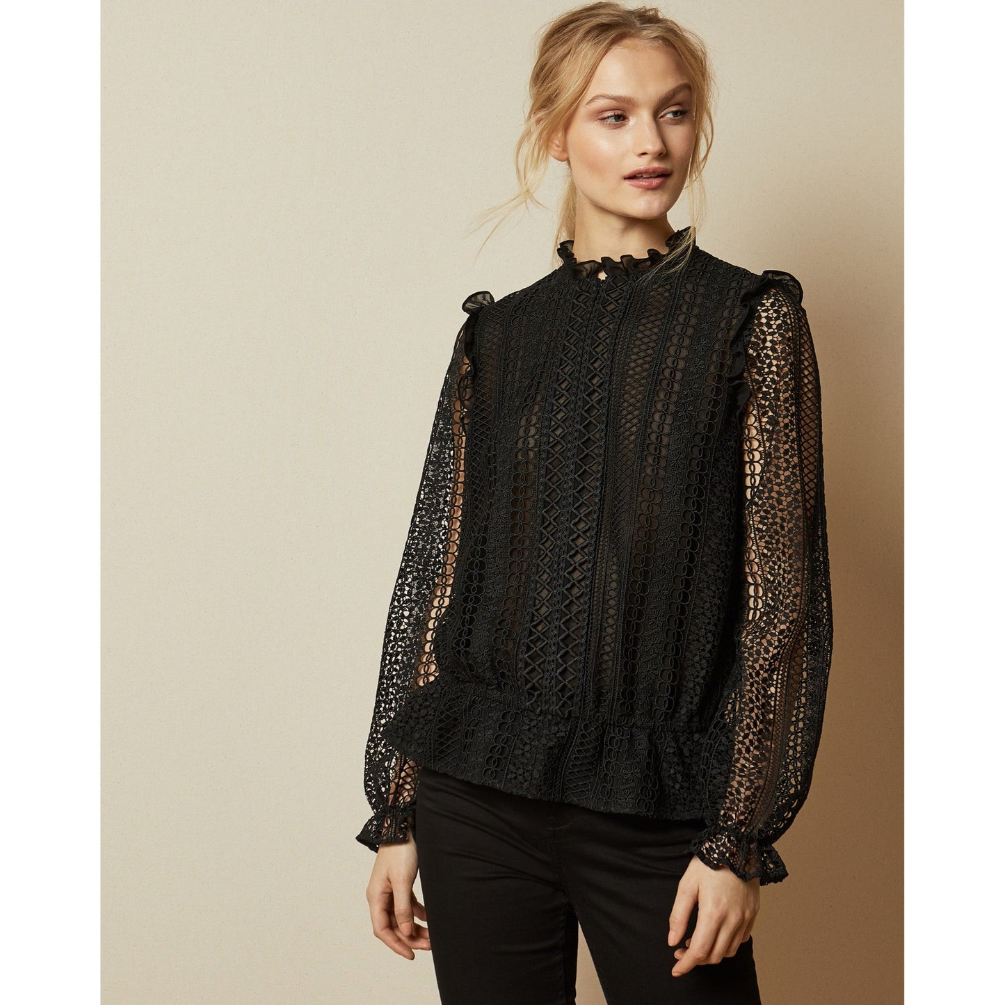 Women Comsee-Zip Up Woven Lace Top - Dark-Blue