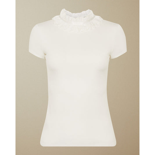 Women Orwla-Frill Neck Detail Tee - Ivory