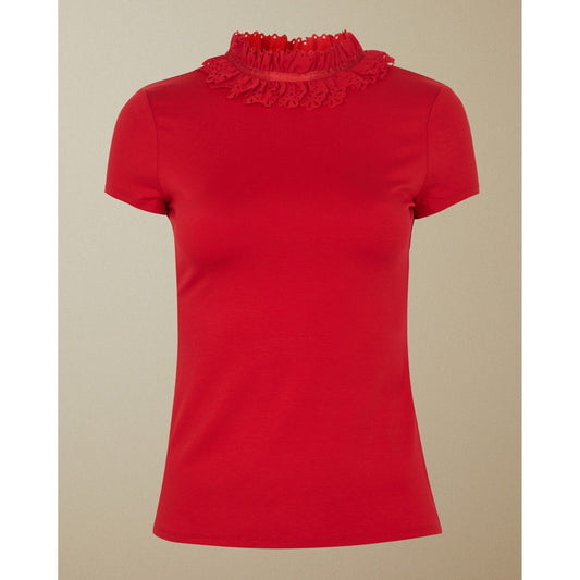 Women Orwla-Frill Neck Detail Tee - Red