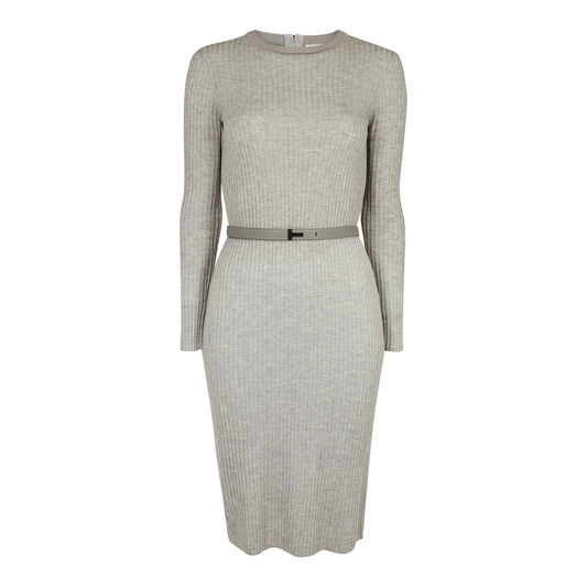 Women Gjessi-Long Sleeve Ribbed Knitted Midi Dress - Grey