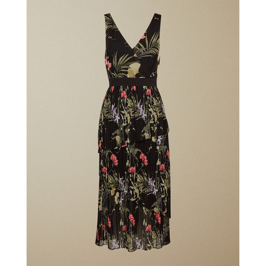 Women Malinae-Highland Tiered Pleated Midi Dress - Black