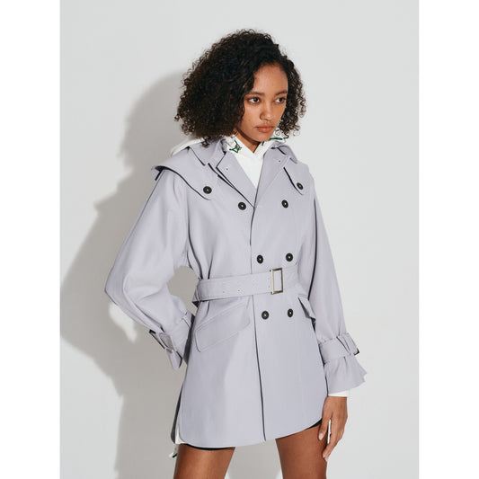 Women Mid Length Trend Coat - Light Grey