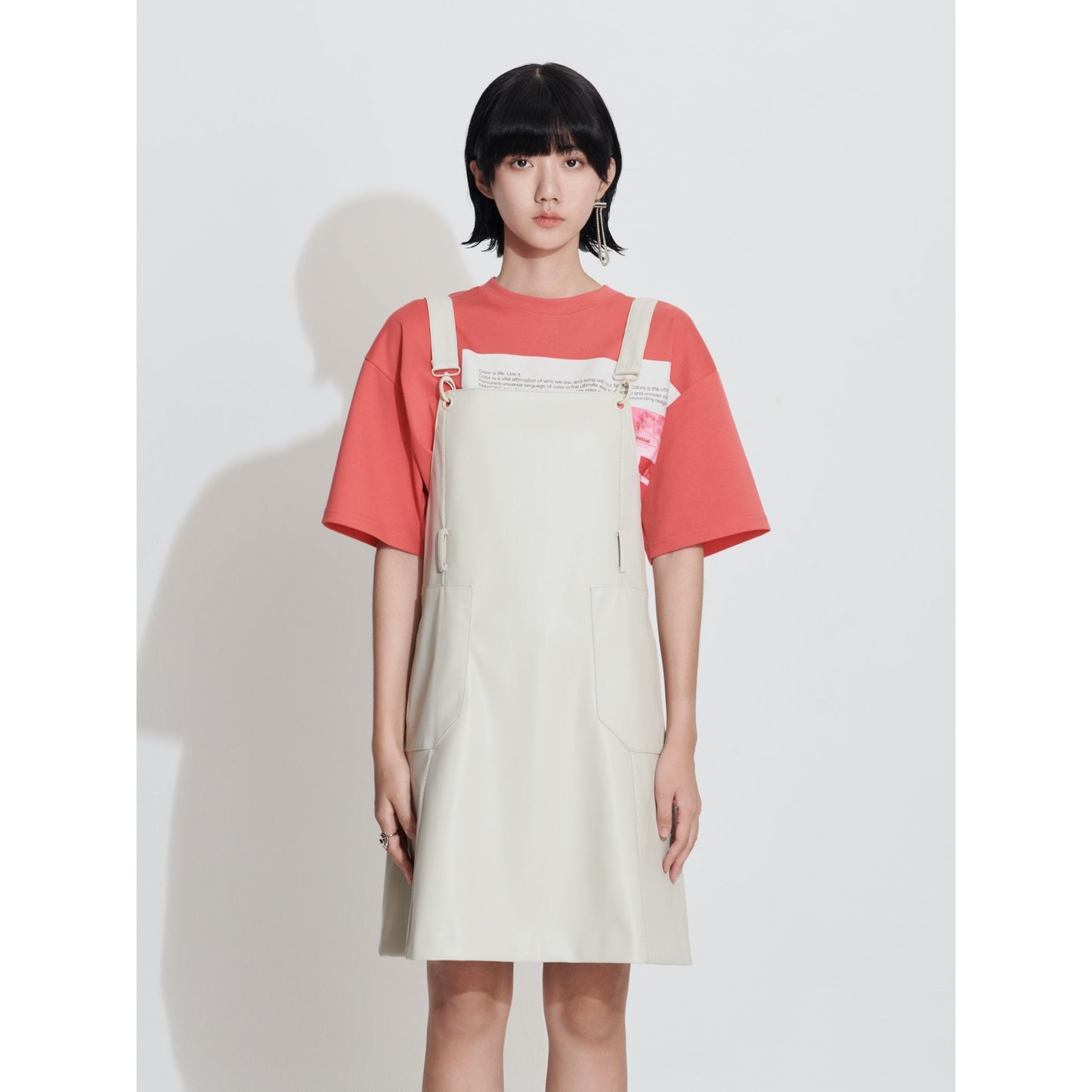 Women Faux Leather Mini Dress - Beige