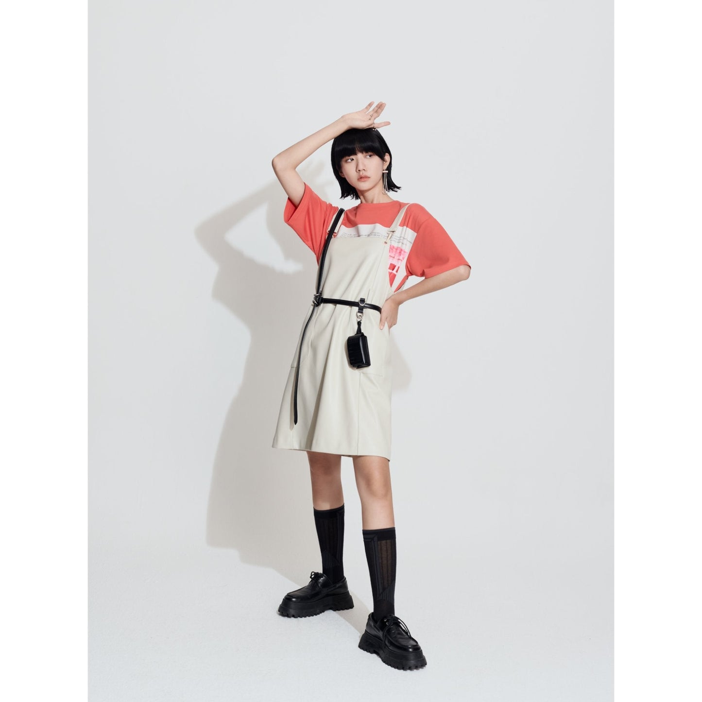 Women Faux Leather Mini Dress - Beige