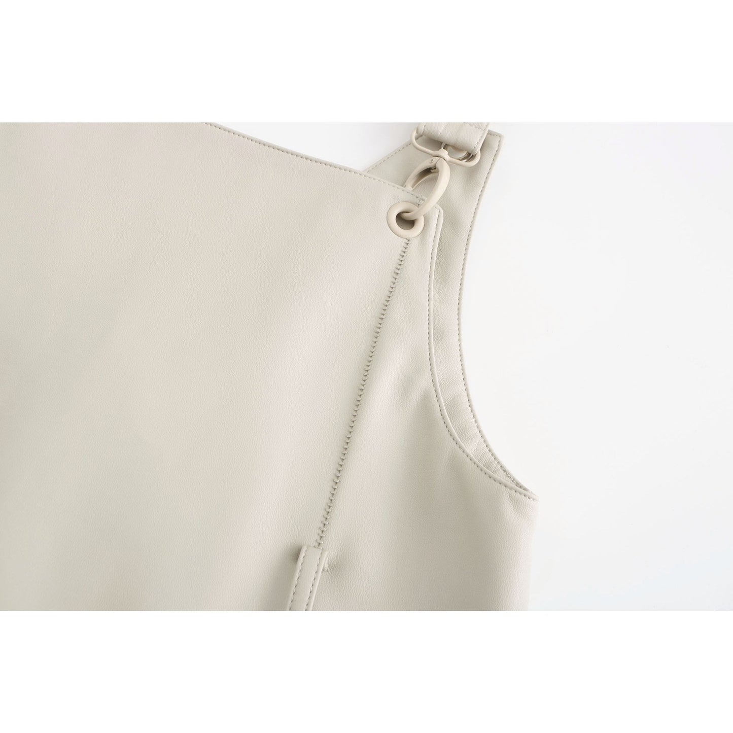 Women Faux Leather Mini Dress - Beige