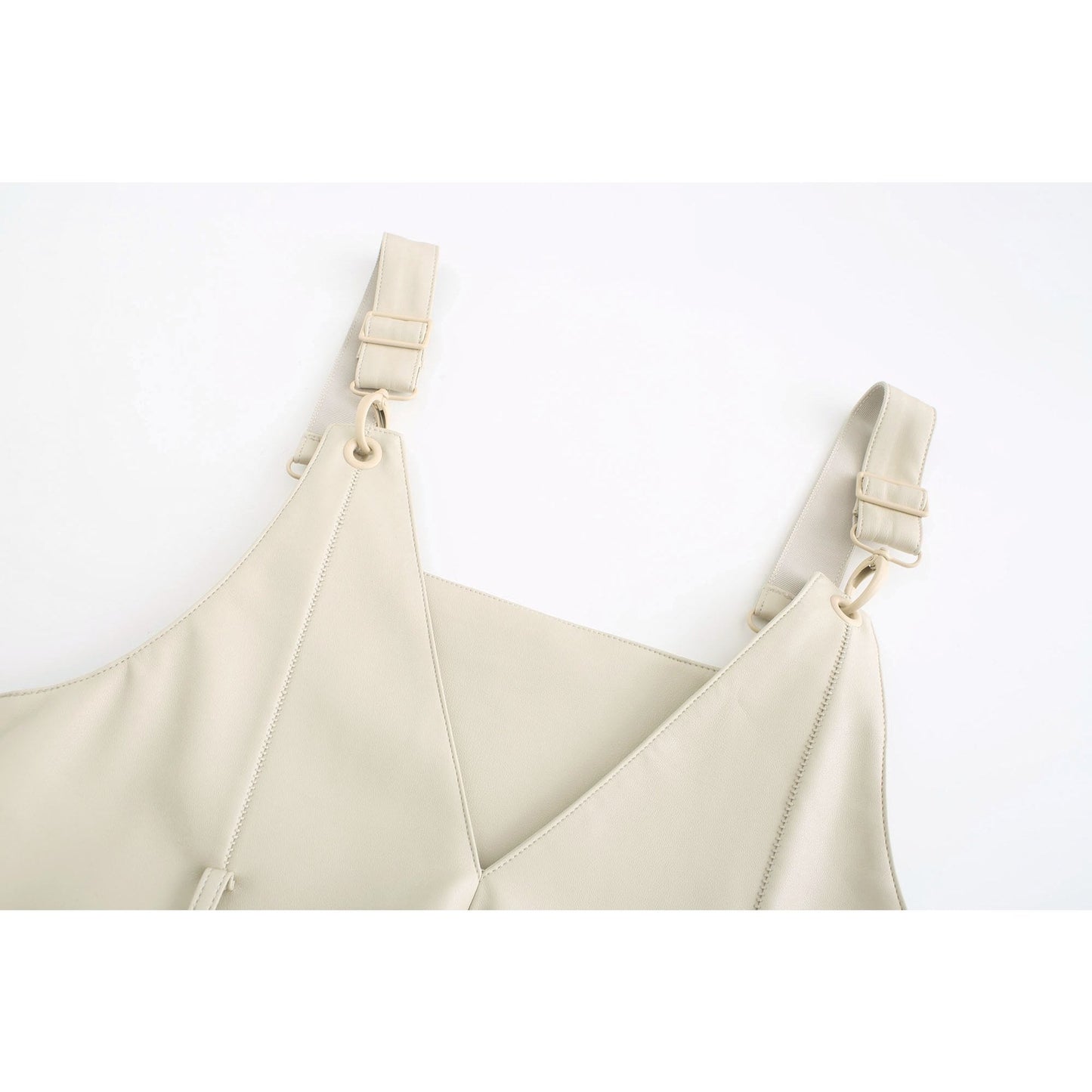 Women Faux Leather Mini Dress - Beige