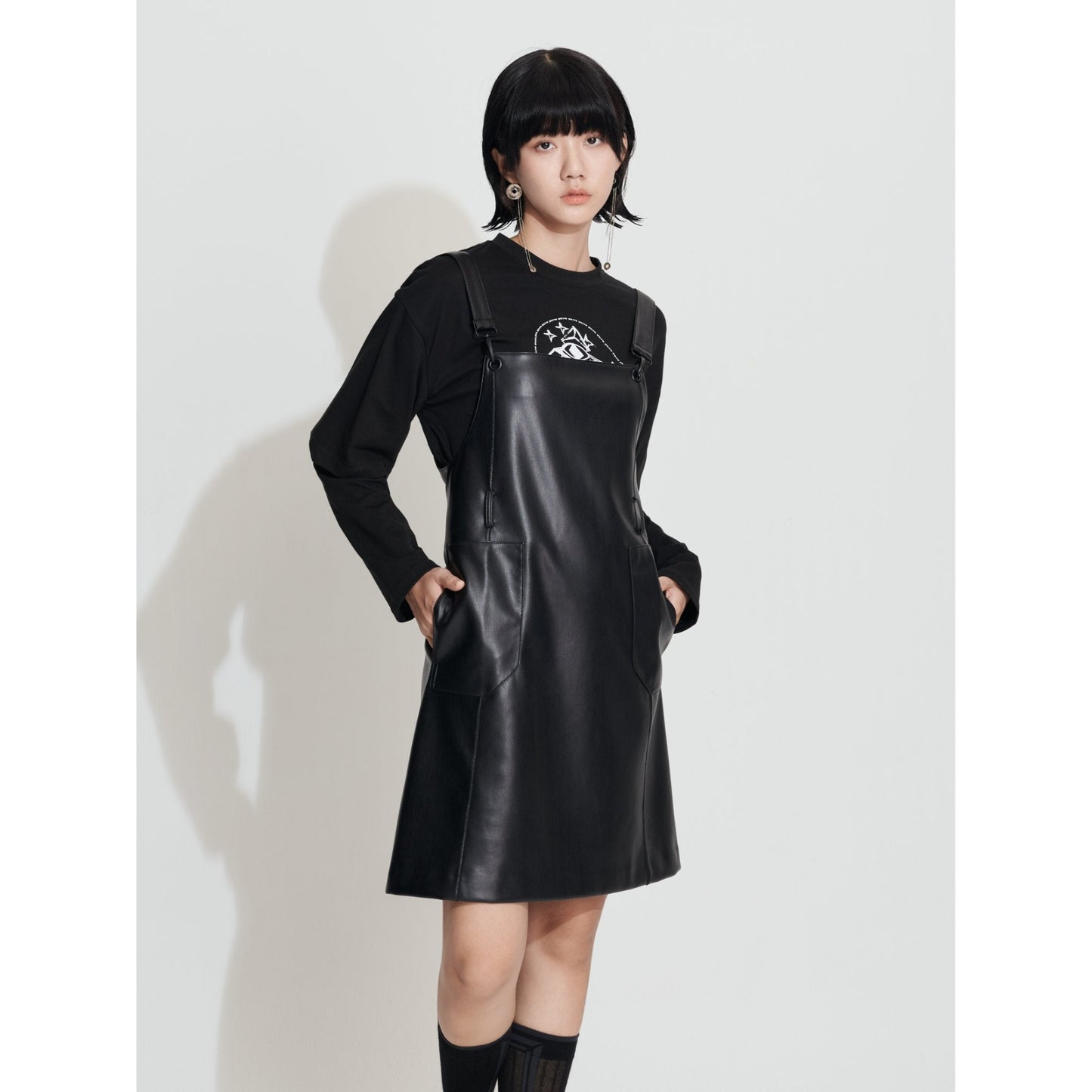 Women Faux Leather Mini Dress - Black