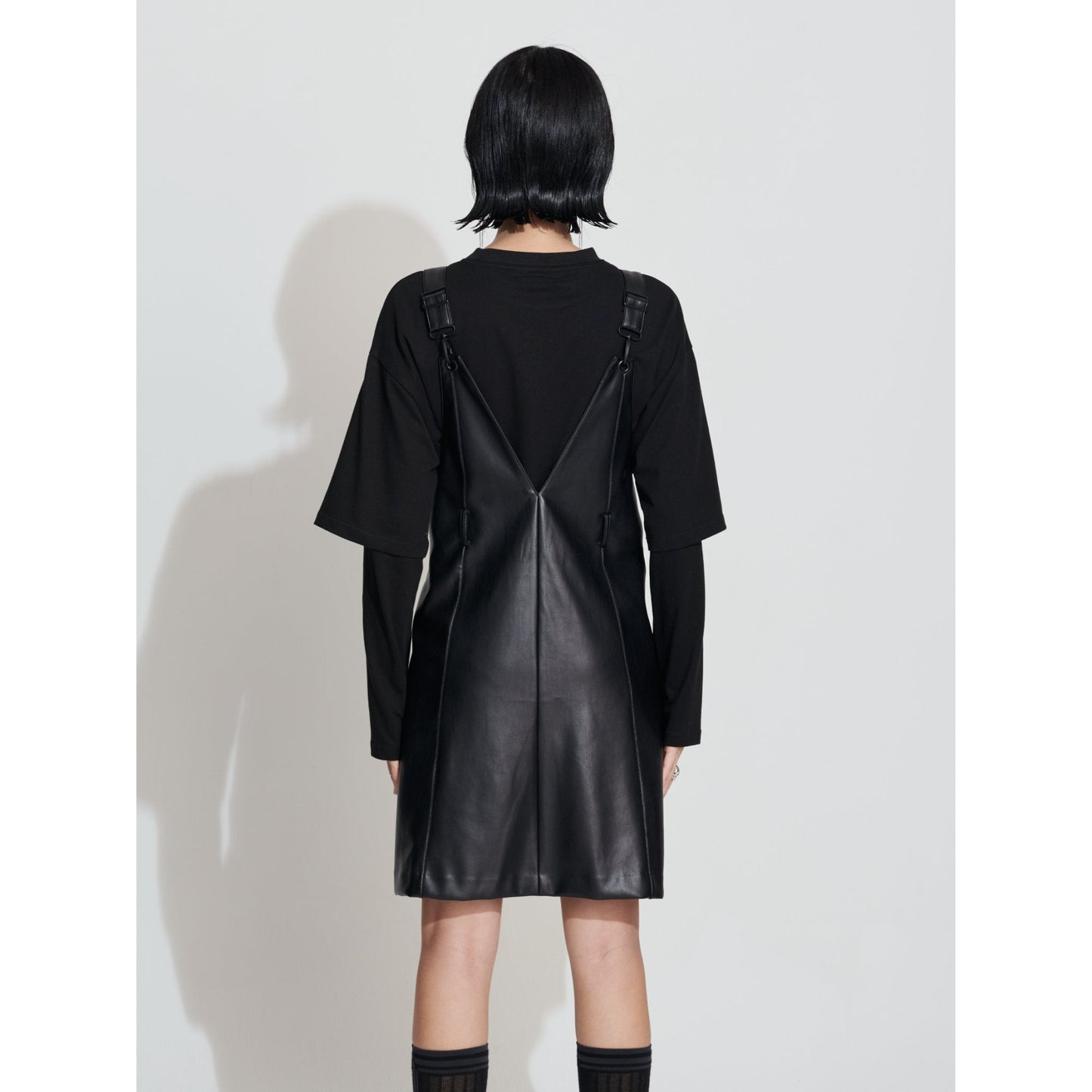 Women Faux Leather Mini Dress - Black