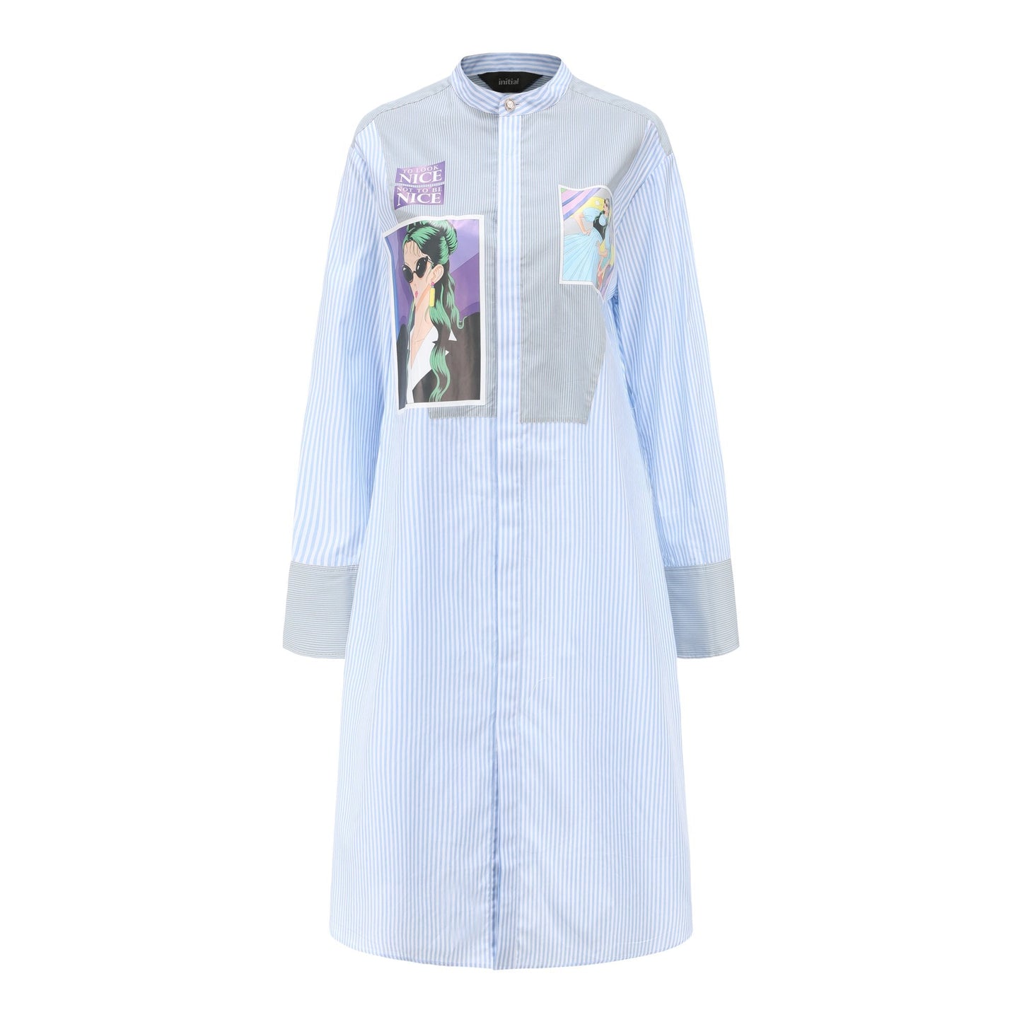 Women Printed Box Patch Shirt Dress - Light Blue