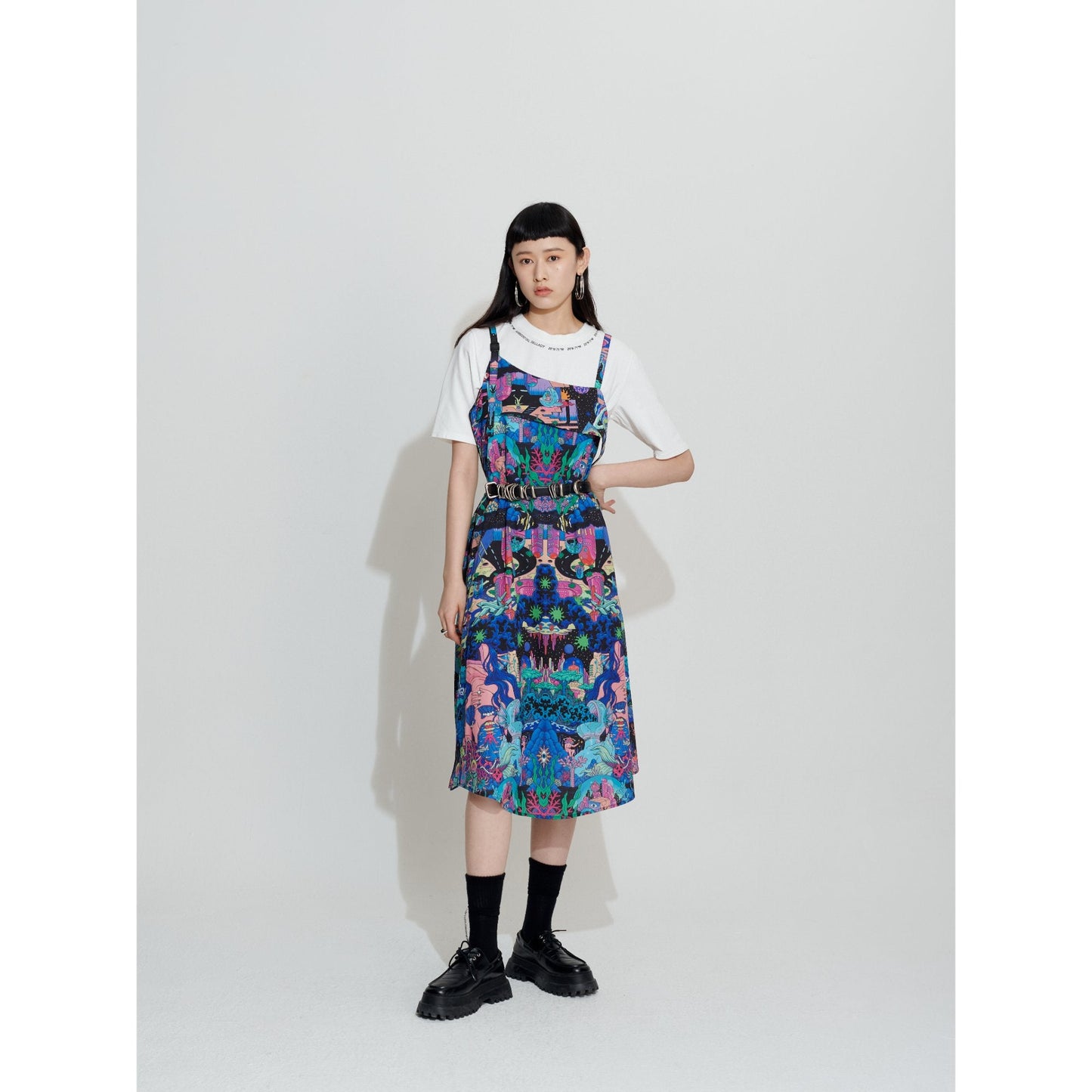 Women Asymmetric Hem Sling Back Pattern Dress - Pattern