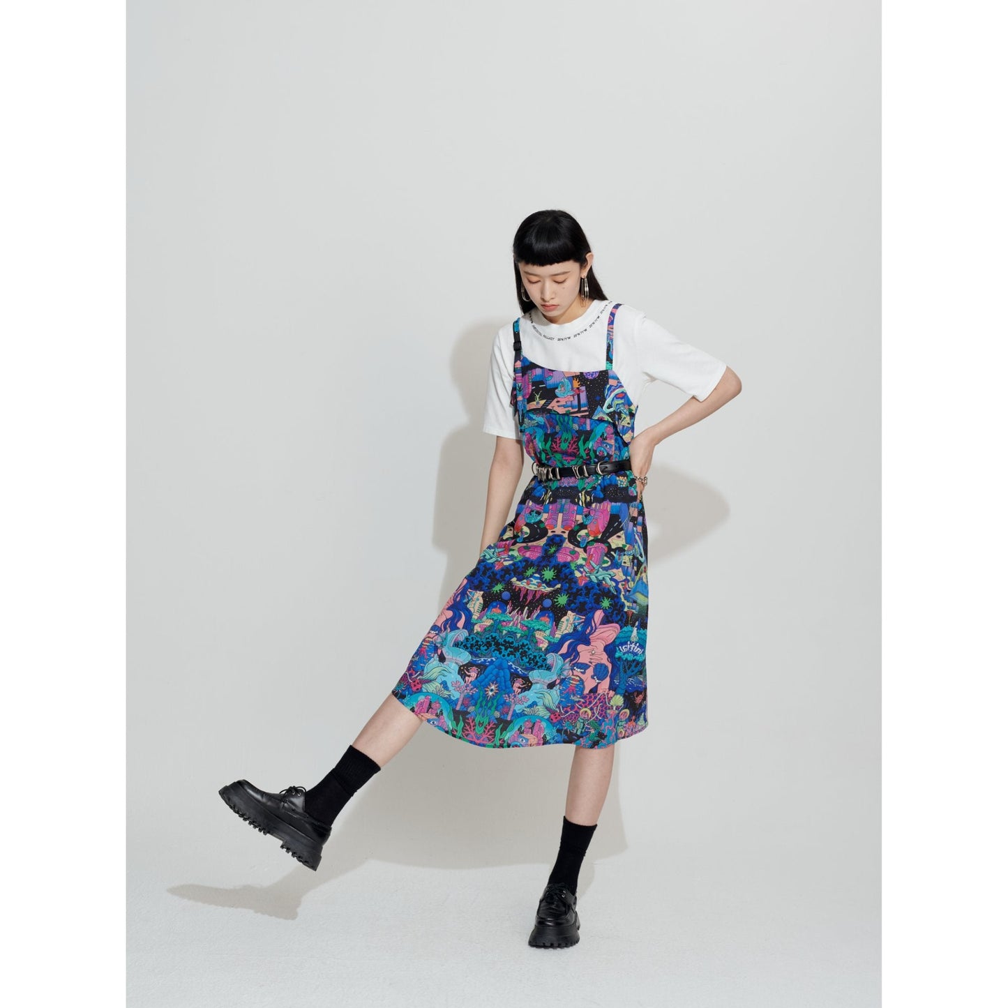 Women Asymmetric Hem Sling Back Pattern Dress - Pattern