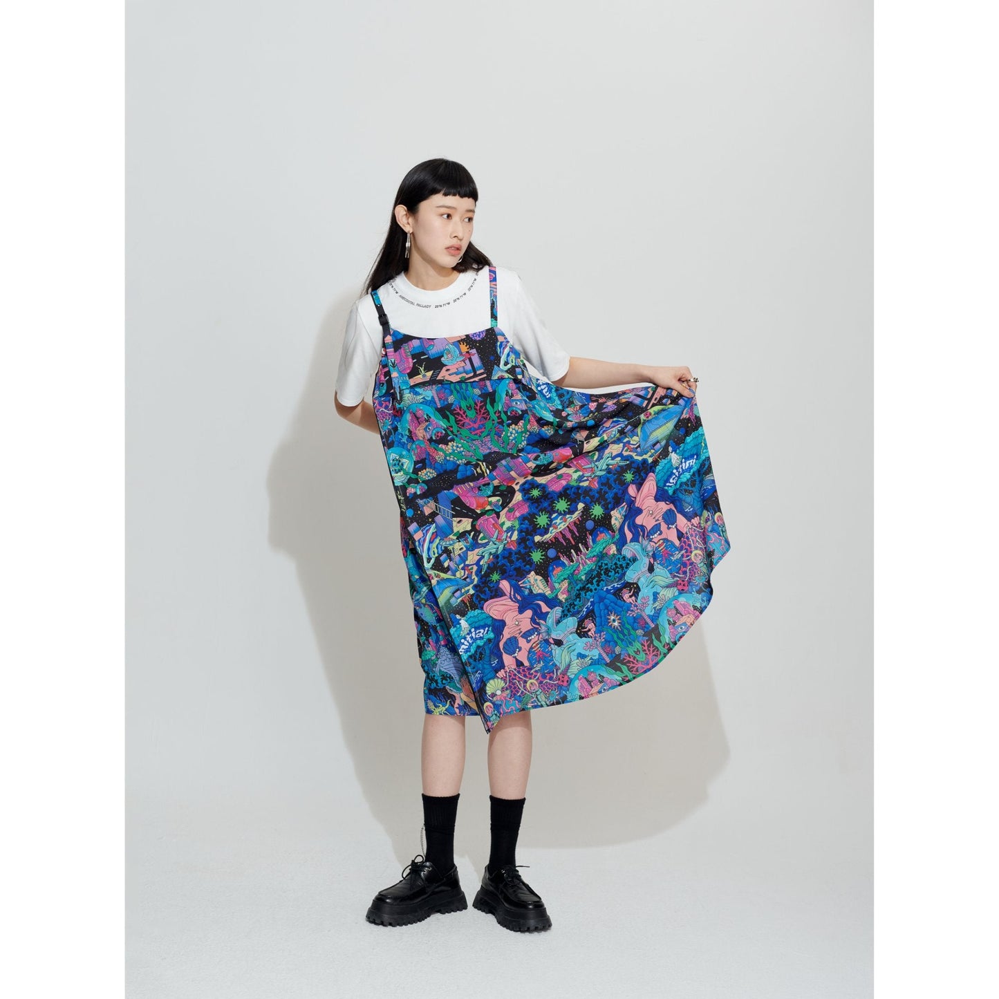 Women Asymmetric Hem Sling Back Pattern Dress - Pattern