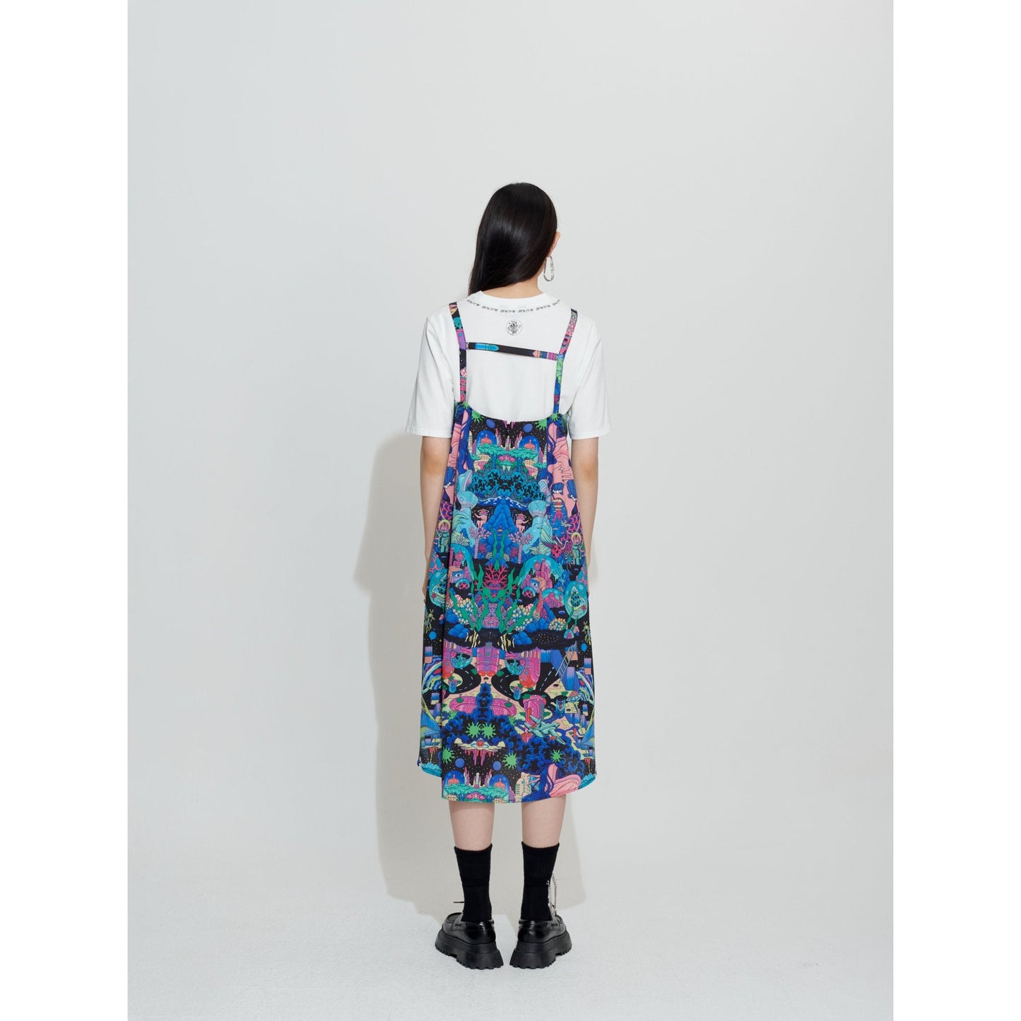 Women Asymmetric Hem Sling Back Pattern Dress - Pattern