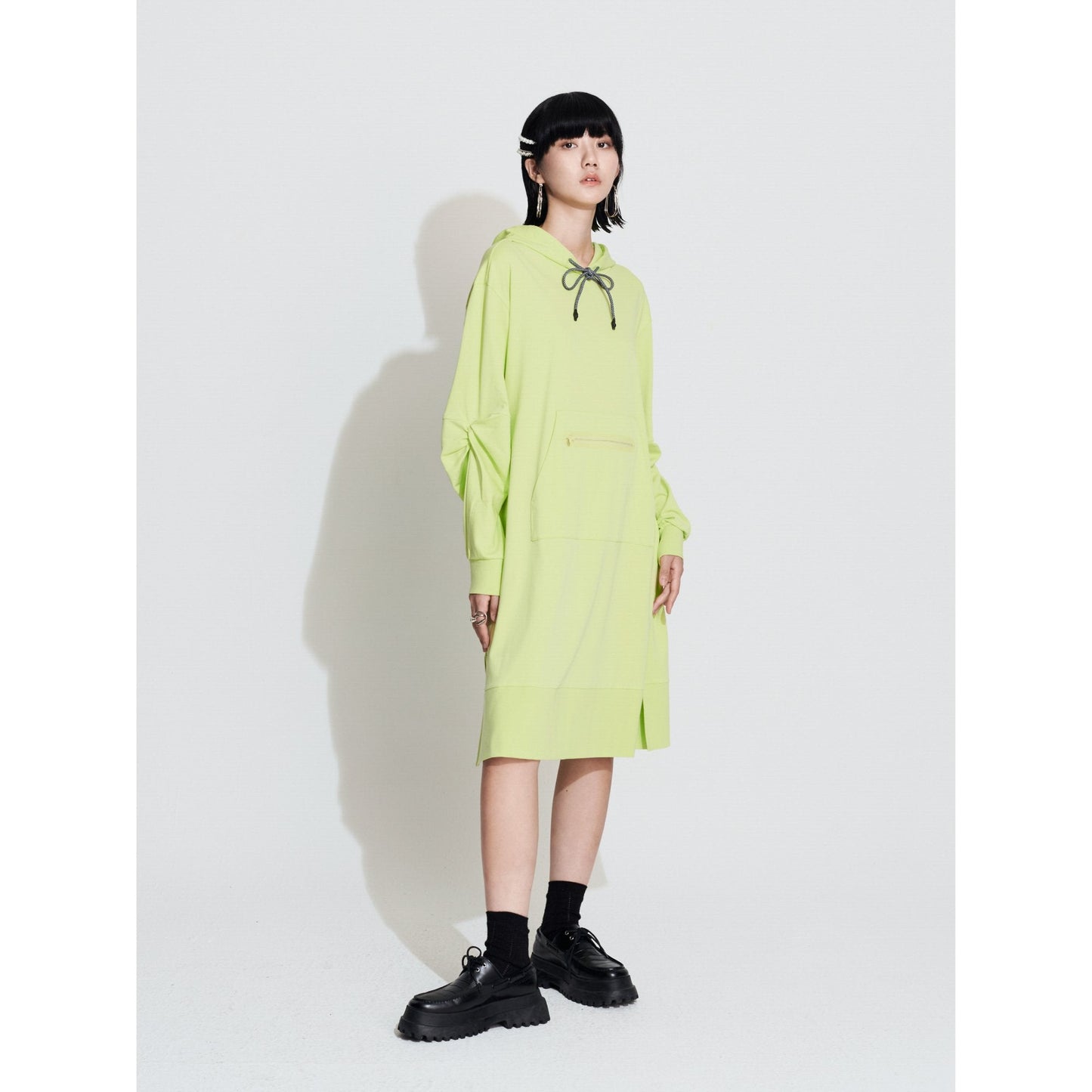 Women Oversize Hoodie Dress - Light Green