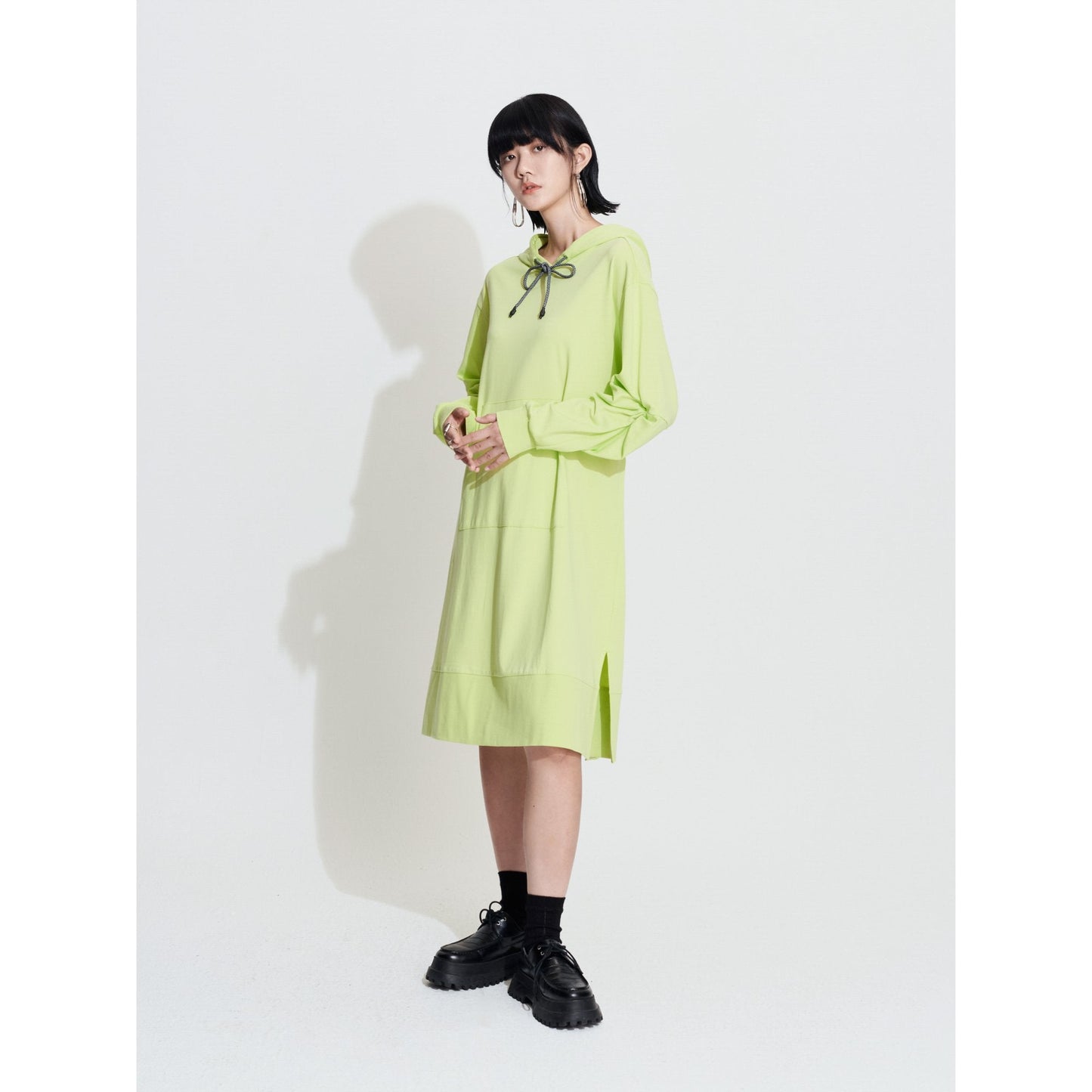 Women Oversize Hoodie Dress - Light Green