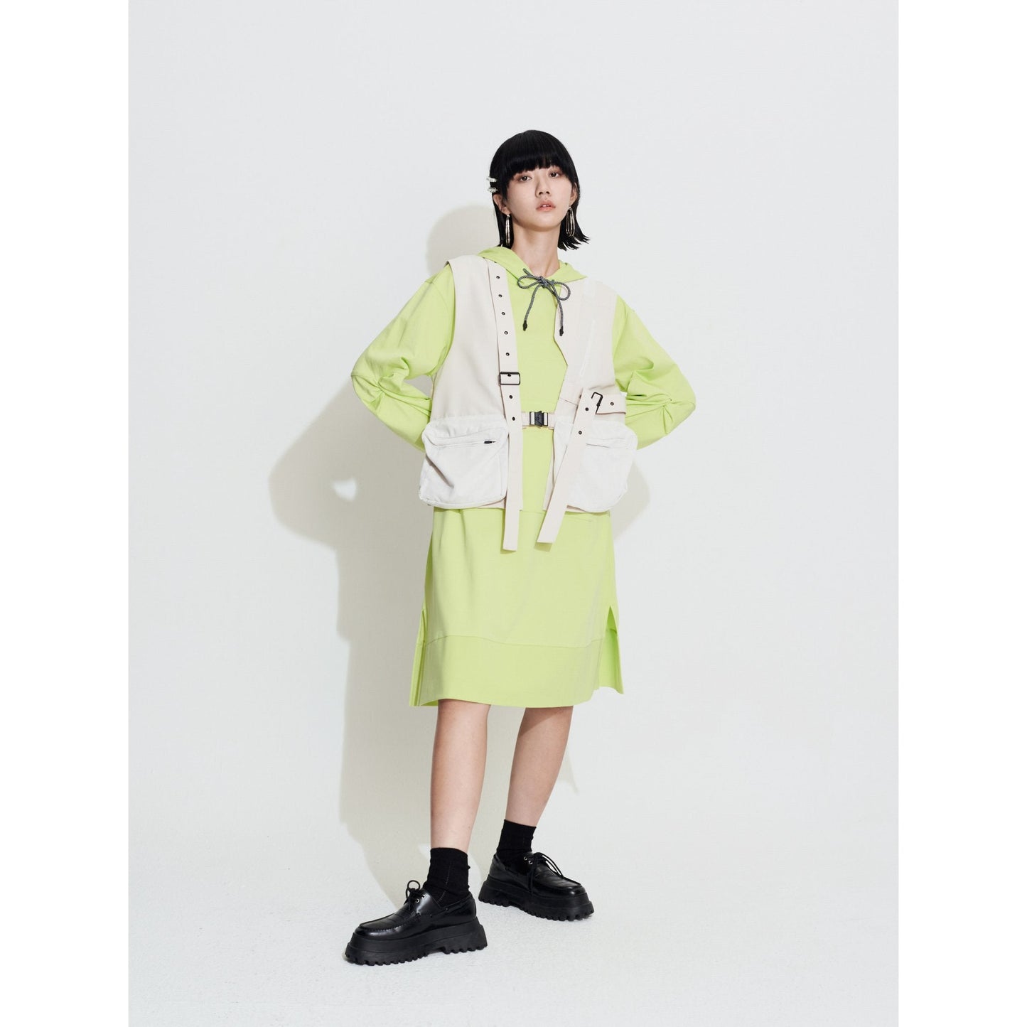 Women Oversize Hoodie Dress - Light Green