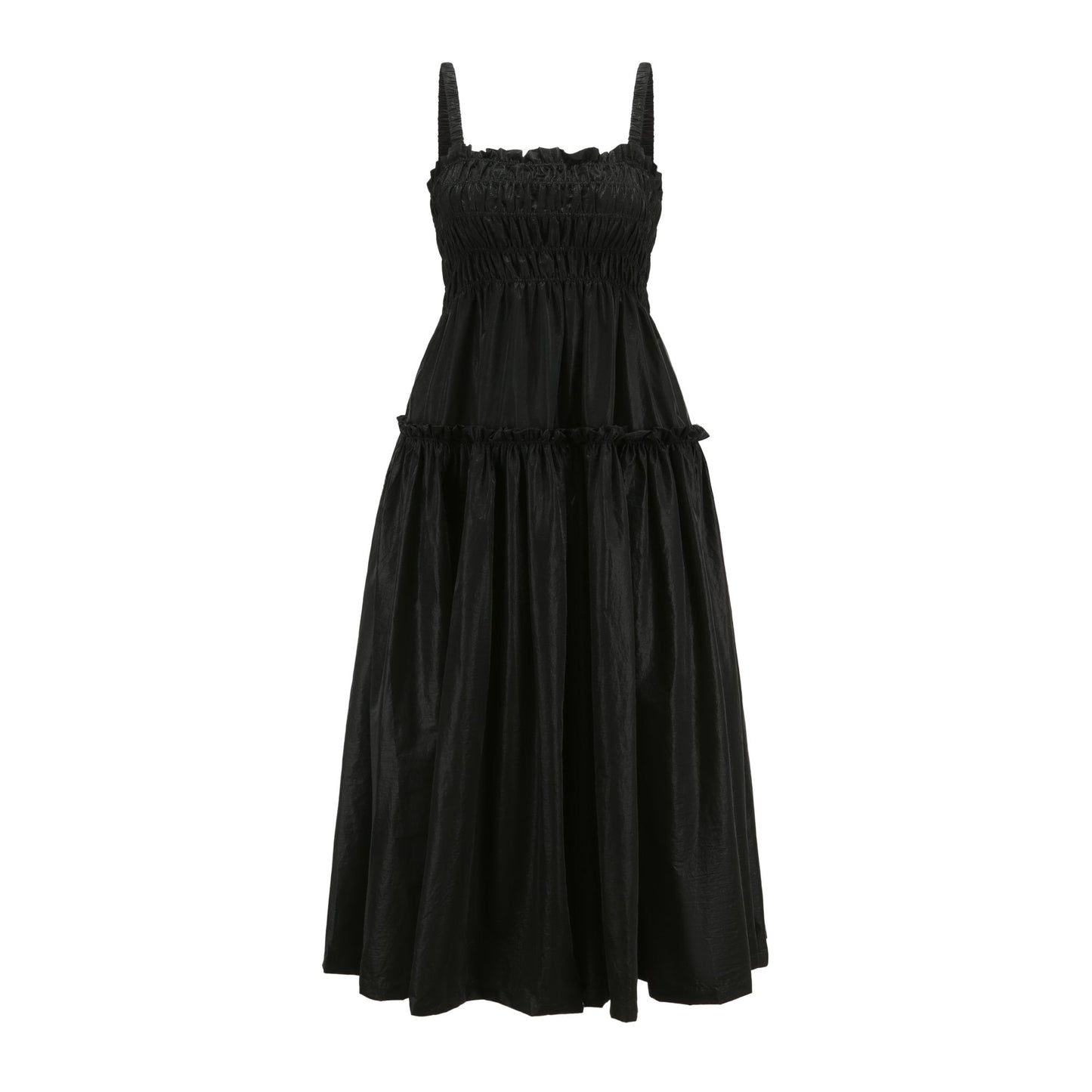 Women Smocking Sling Back Dress - Black