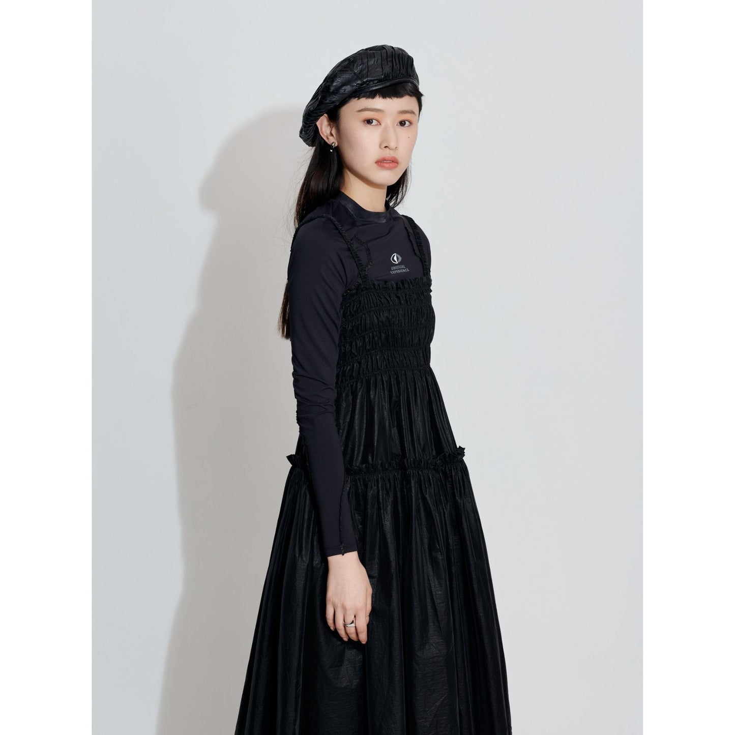 Women Smocking Sling Back Dress - Black