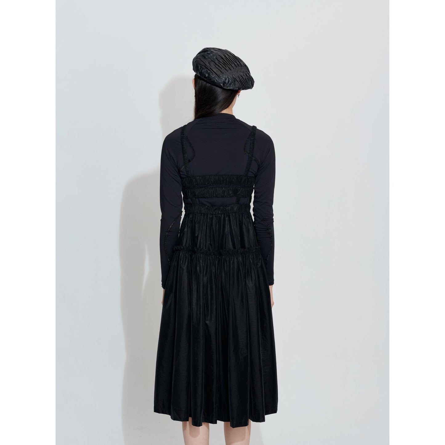 Women Smocking Sling Back Dress - Black
