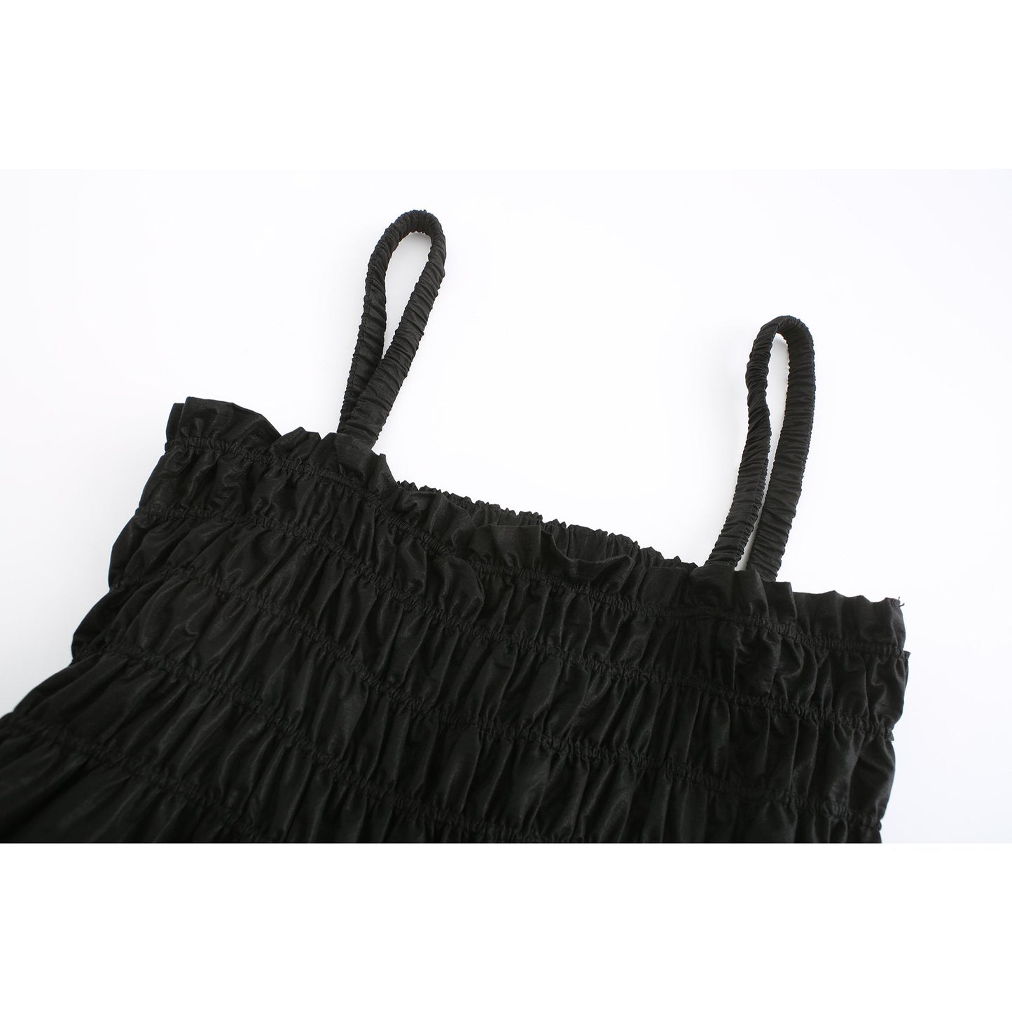 Women Smocking Sling Back Dress - Black
