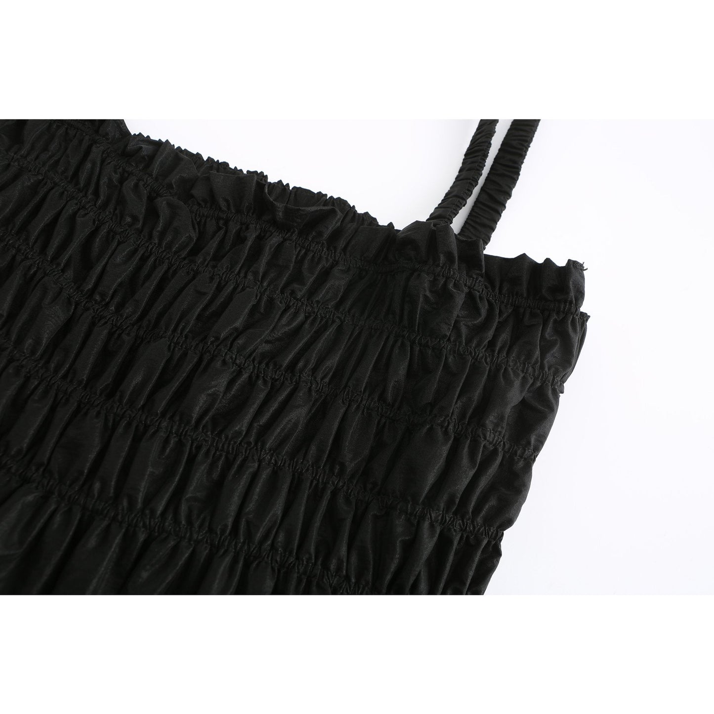 Women Smocking Sling Back Dress - Black
